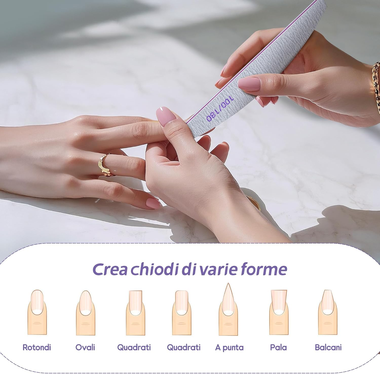 Pack of 20 Nail Files, Professional Nail Files for Gel Nails, Natural Nails, 100/180, Washable Double-Sided Nail File for Nails, Hairdressing Salon, DIY Nail Art, Pets (White) image number 3