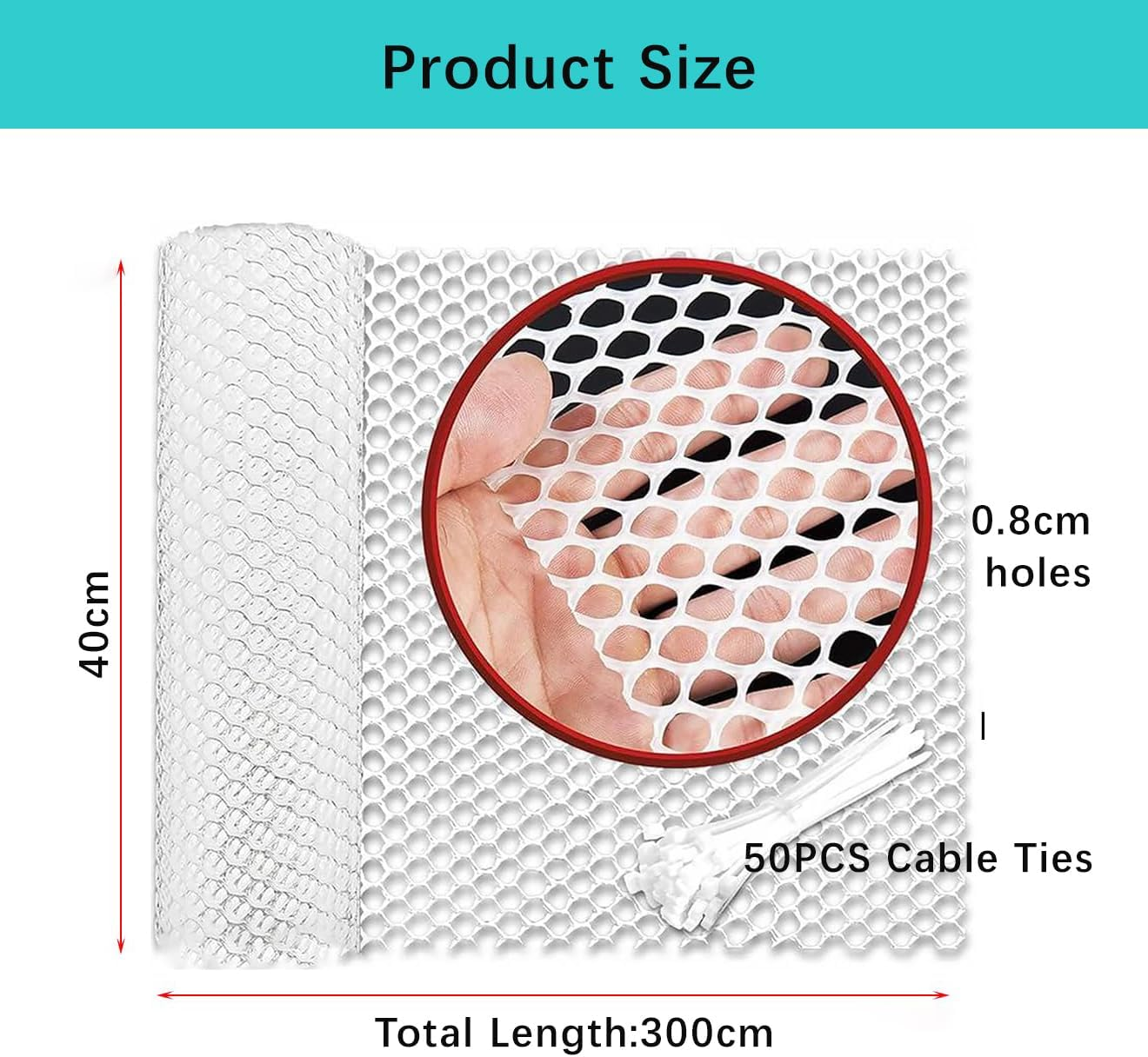Plastic Wire Mesh Fence- Durable Plastic Chicken Wire Mesh - Ideal for Poultry, Dogs, Rabbit, Snake Barrier & Gardening-40 X 300CM Roll (White) image number 4