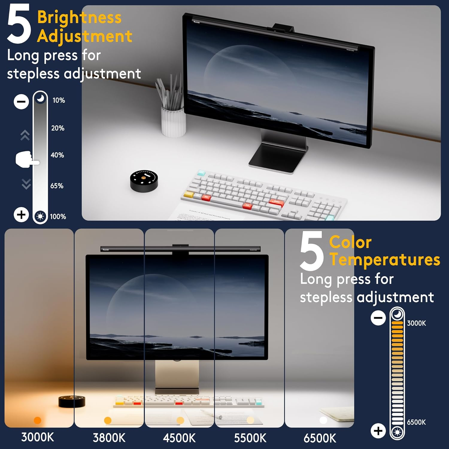 Quntis Screen Light Bar, Radar Motion Sensor & Camera Base, Remote Control Monitor Lamp with 5 Colors & Dimming, 52Cm Eye-Care Desk Lamp for Gamer Designer Home Office, Fit Curved & All Screens