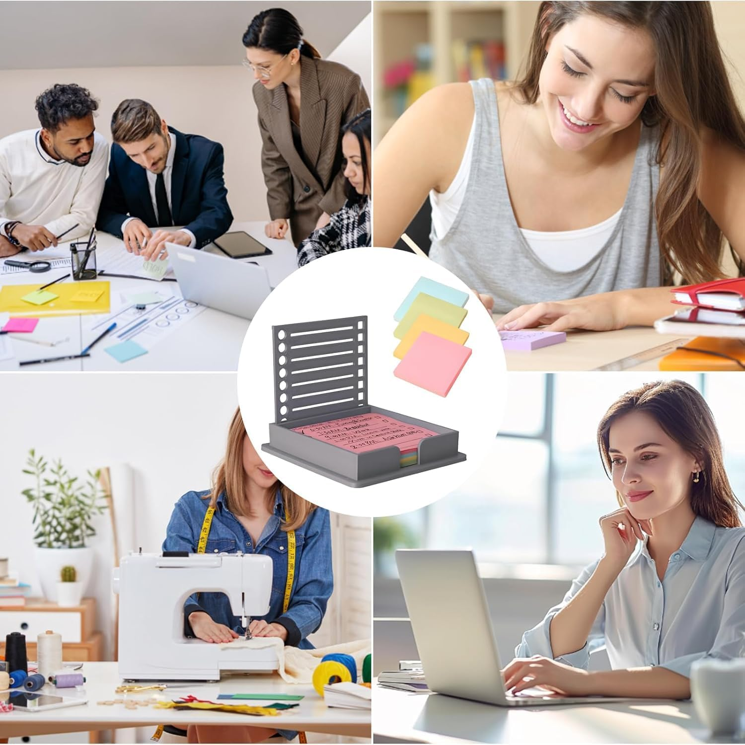 4Pcs Sticky Note Holder with Stencil, Sticky Notes Stencil and Holder, 3X3 Sticky Note Dispenser with Template Lines for Organizing and Drawing