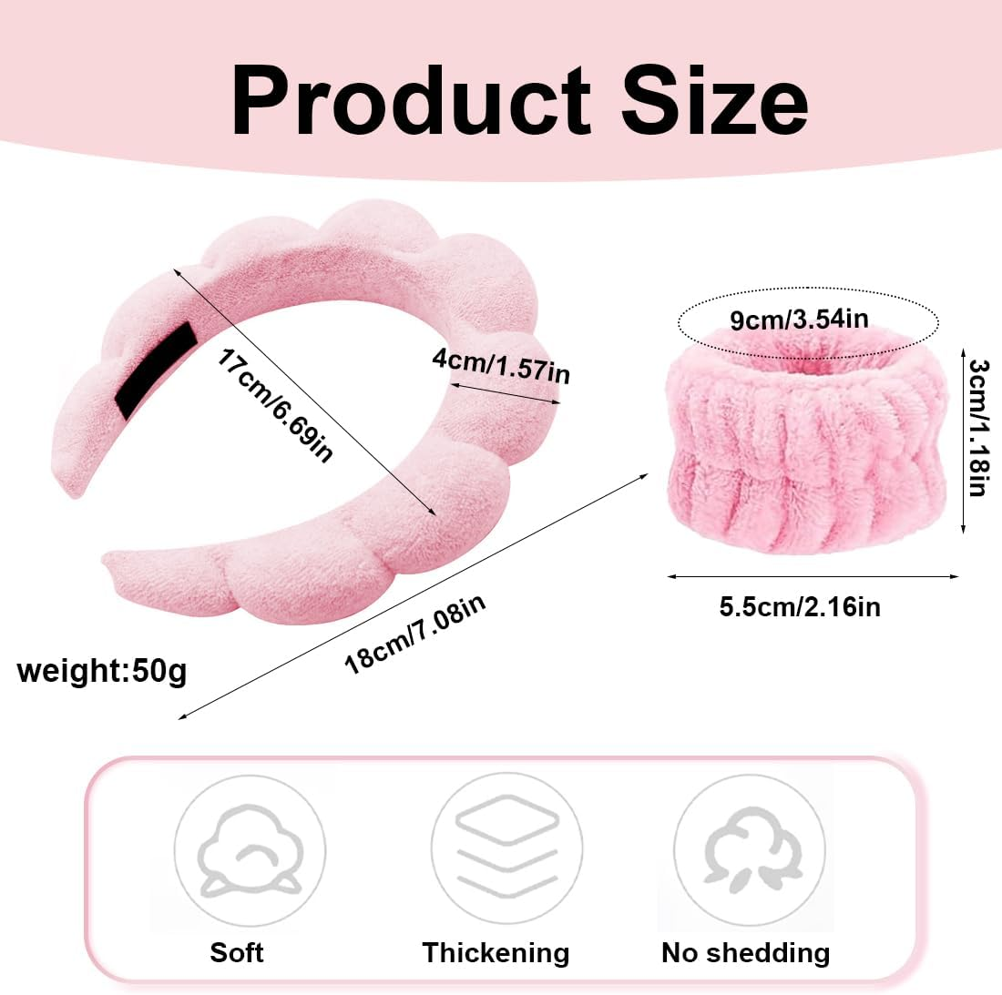 Spa Headband Women'S Make up Hair Band Washing Face Wristband Set Make-Up Hair Band Sponge Headband for Spa Make-Up Face Washing Showers Sports Skin Care image number 4