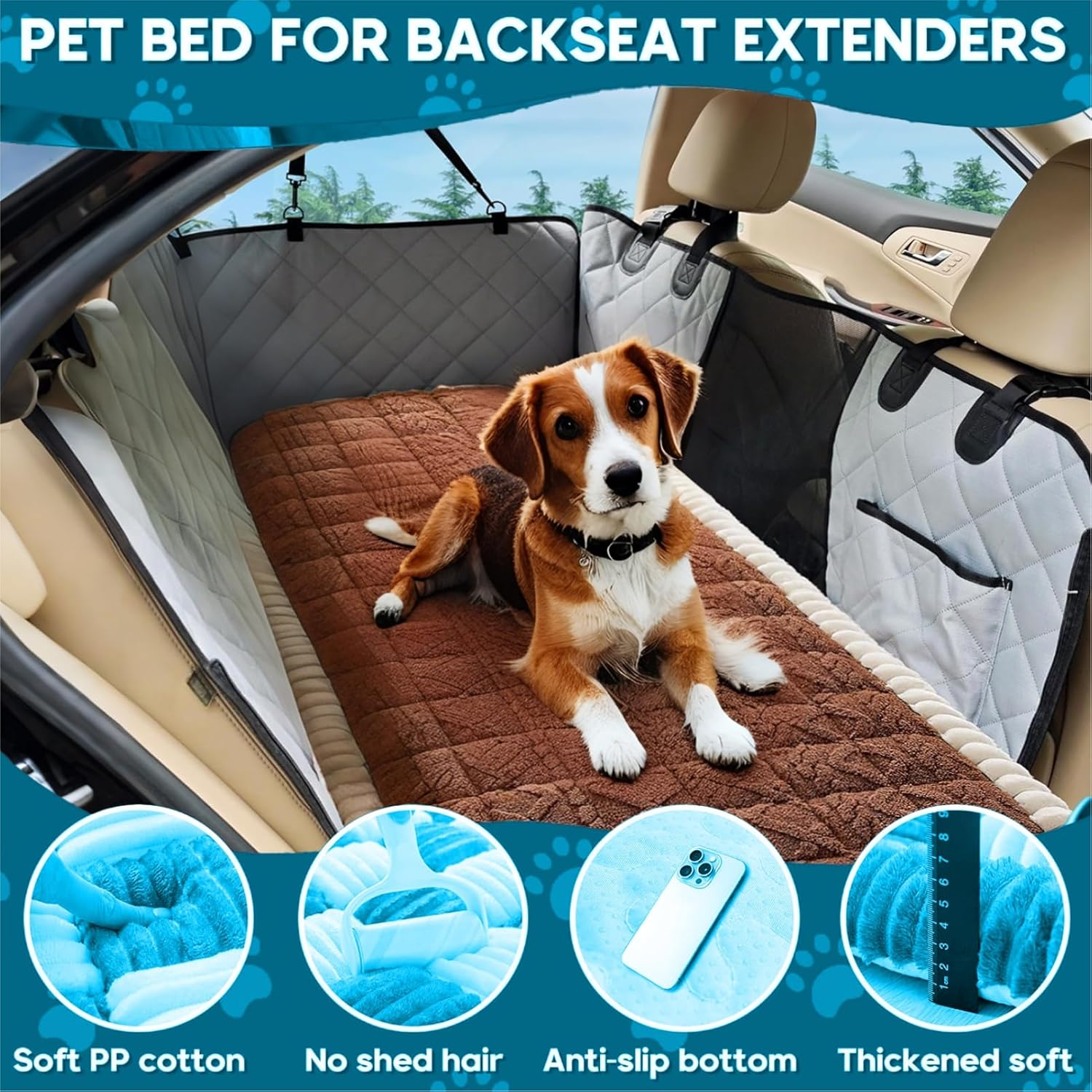 Backseat Pet Bed Mat, Plaid Dog Bed for Car Back Seat, Furry Cat Covers for Loveseats, Non-Slip Travel Dog Bed, Custom Fit for Backseat Extenders and Seat Covers (63X135 Cm) image number 1