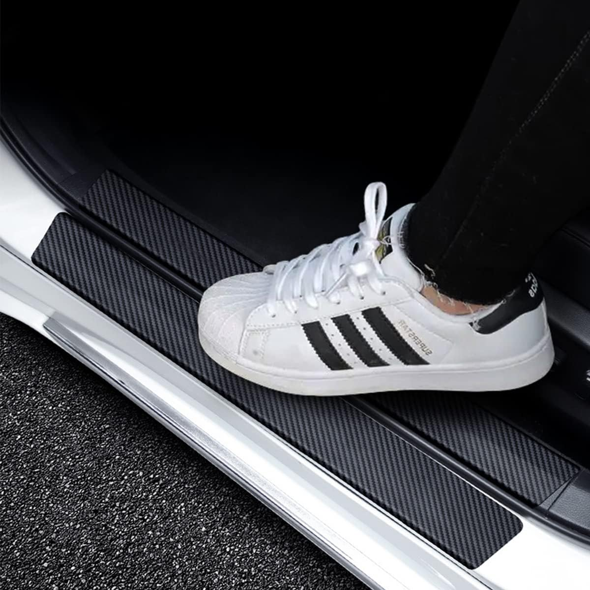 AUCELI 4PCS Car Door Sill Protector and 1PCS Rear Bumper Guard, Carbon Fiber Anti-Scratch Cover Strips, Trunk Door Entry Edge Protection Sticker, Auto Accessories Universal for Most Vehicles image number 4