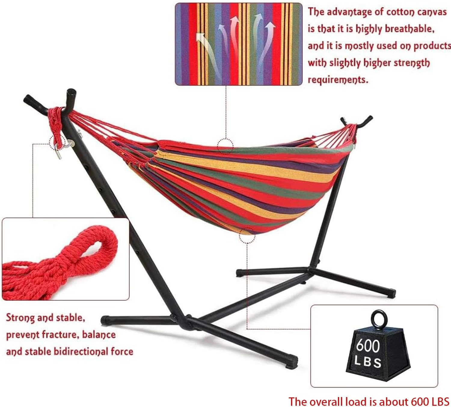 Double Hammock with Stand Heavy-Duty Space Saving Steel Stand outside Garden Yard Outdoor 600Lb Capacity Easy Assembly Hammocks and Portable Carrying Bag,Perfect for Indoor,Yard (Orange) - Orange image number 4