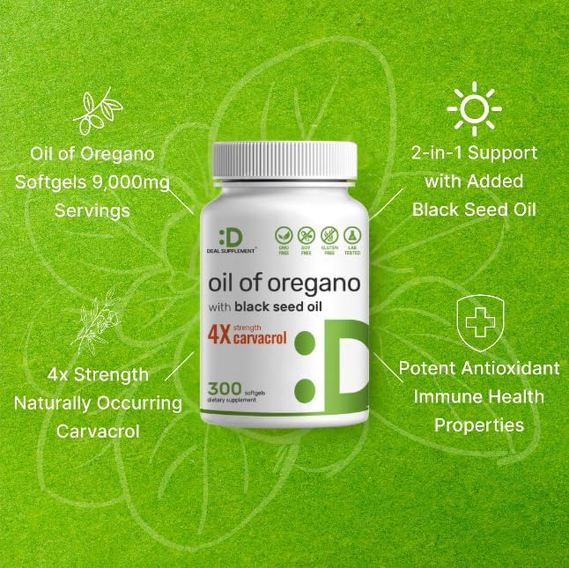 Deal Supplement Oil of Oregano Softgels with Black Seed Oil, 9,000Mg per Serving, 300 Count &ndash; 30:1 Extract, Active Carvacrol & Thymoquinone &ndash; Antioxidant Immune Health Support &ndash; Plant Based, Gmo-Free image number 6