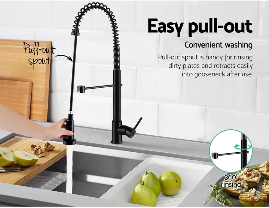 Cefito Kitchen Tap, 360&deg; Gooseneck Sink Mixer Taps Pull Out Spray Head Rotating Faucet Water Aerator Extender for Home Bathroom Laundry, Brass Body Hot and Cold Switch Retractable 120Cm Length Black image number 4