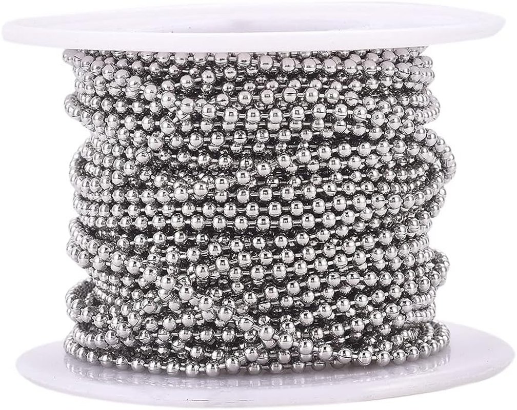 FASHEWELRY 32.8 Feet Stainless Steel Ball Bead Chains 2Mm Metal Beaded Pull Chain Extension for DIY Jewelry Making (Stainless Steel Color) image number 7