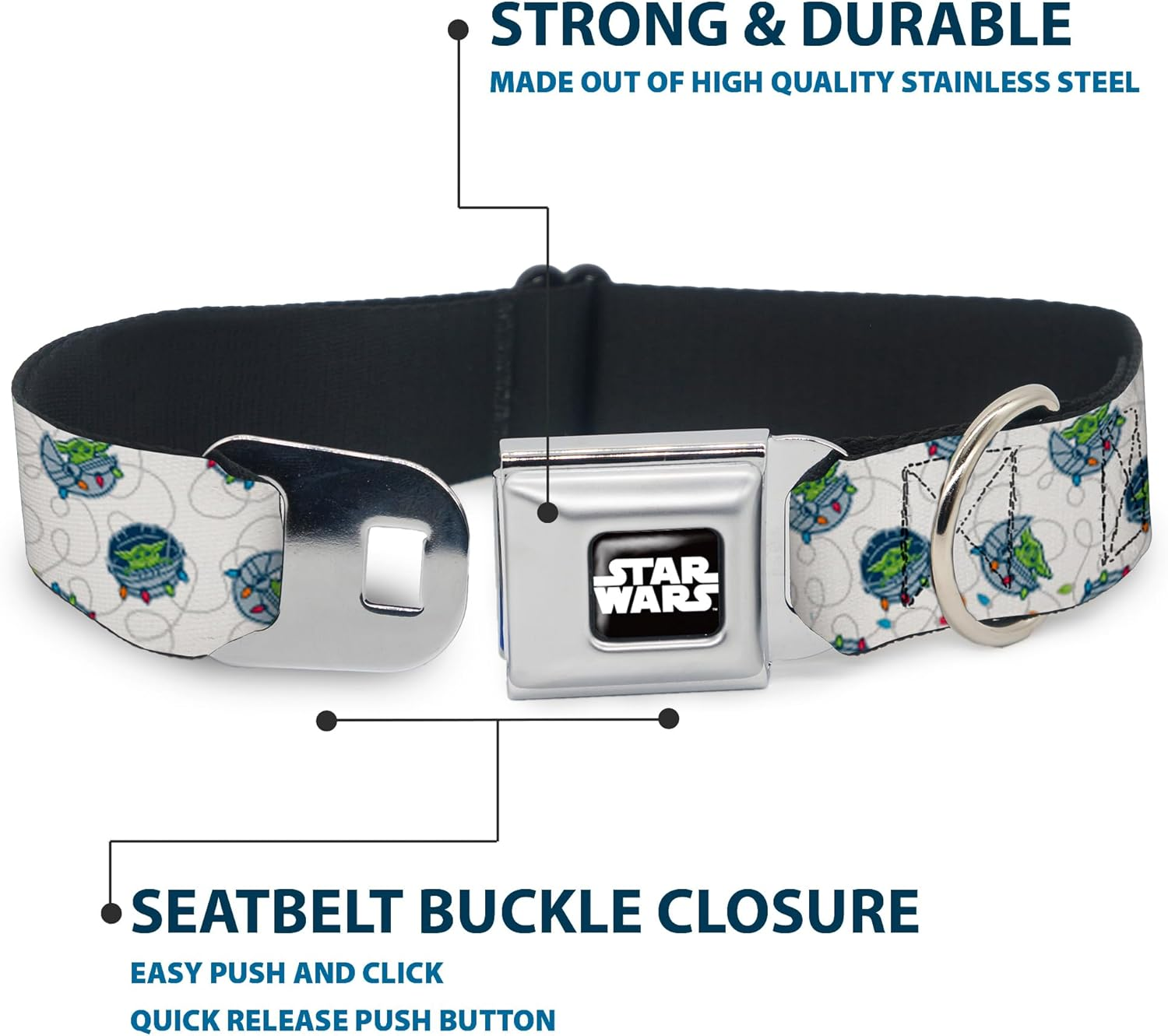 Dog Collar Seatbelt Buckle Star Wars the Child Holiday Carriage Pod Scattered White Gray 9.5 to 13 Inches 1.0 Inch Wide image number 1