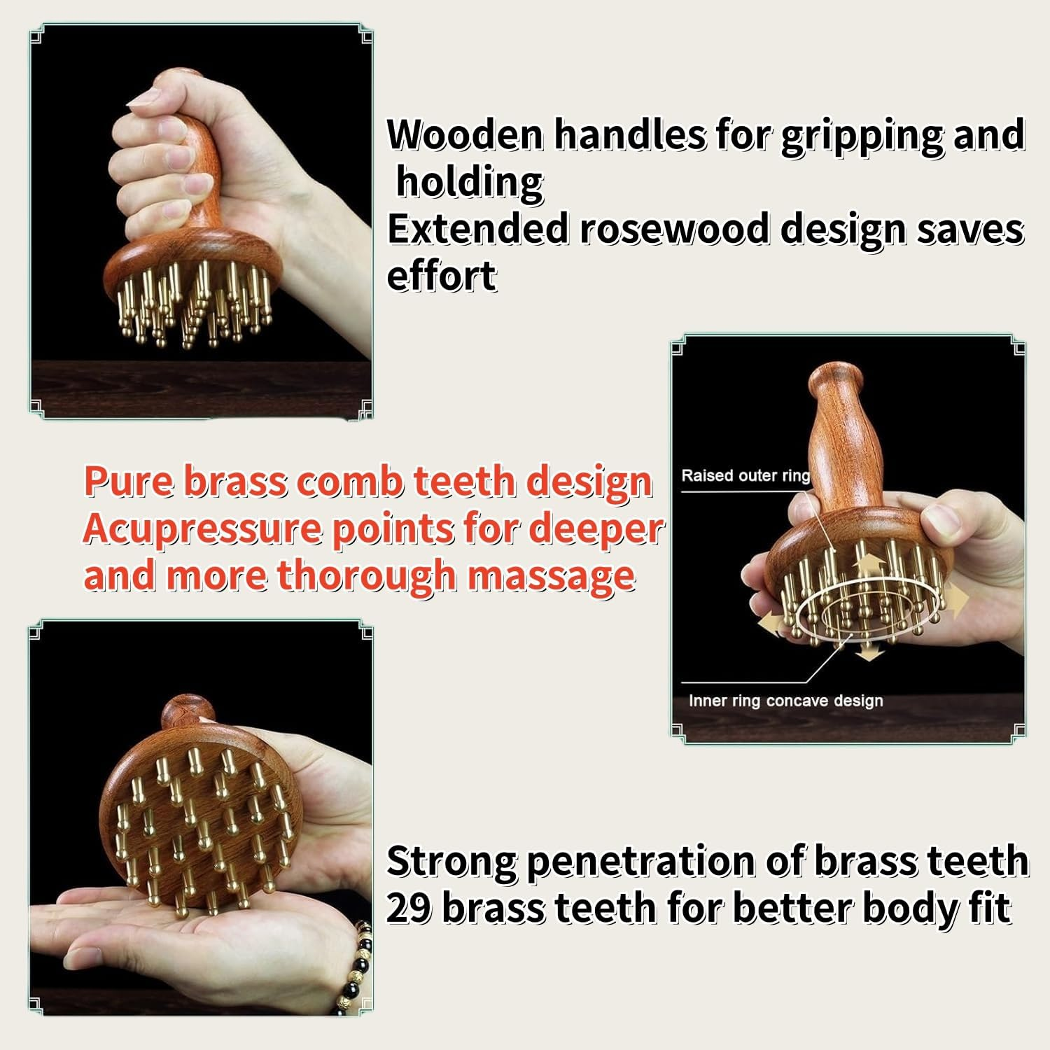 Wood Therapy Massage Tools 29-Teeth Copper Head Massager, Home SPA Body Relaxing and Stress Relief Handheld Massager, for Legs, Arms, Neck, Shoulder image number 6