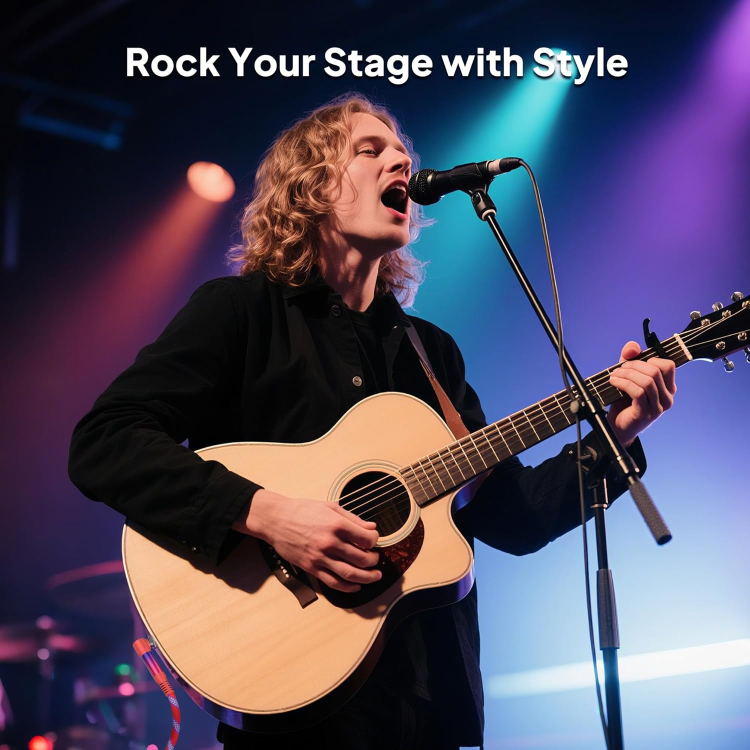 Elebase 1/4 Inch Guitar Lead 3M,Right Angled 6.35Mm Male to Male Guitar Cable,Ts Mono Quarter Instrument Amp Cord 90 Degree Audio Line for Electric Bass,Keyboard,Amplifiers,Speakers,Pedal,Colored,10Ft image number 2