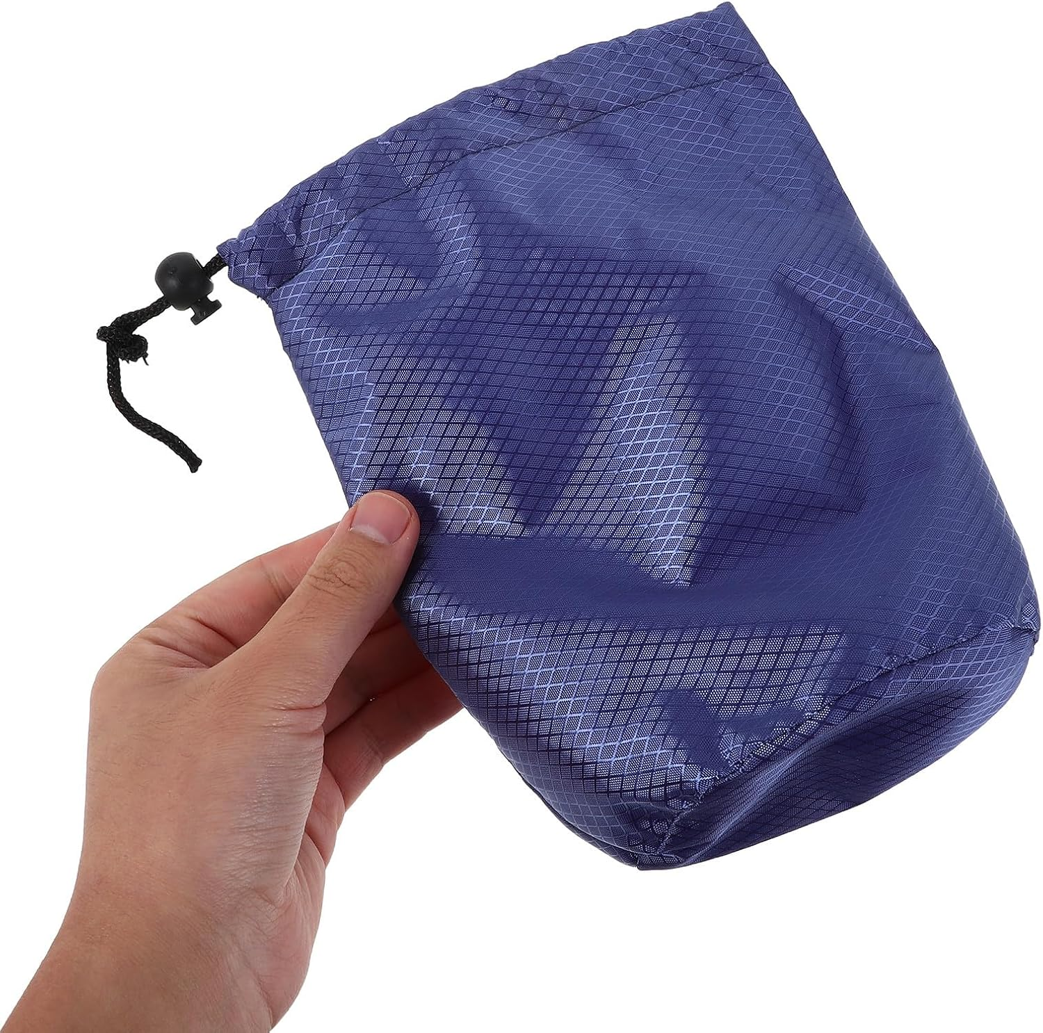 HOMOBABE Nylon Drawstring Storage Bag for down Jackets, Portable Travel Compression Organizer Pouch, Dark Blue Rhombus Pattern, 11Cm Diameter X 20Cm Height Clothes Storage Sack for Camping