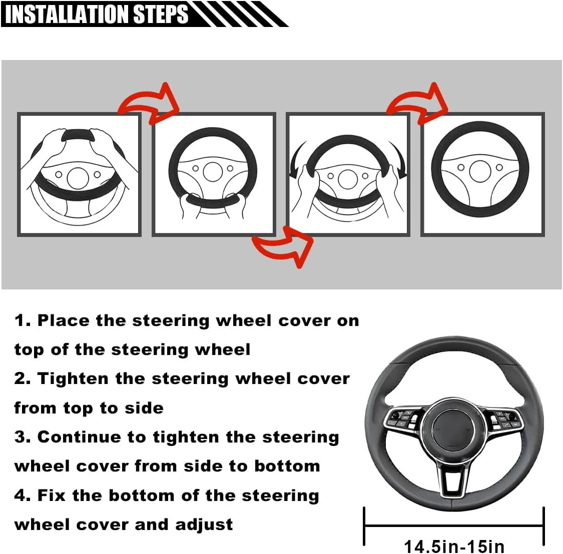 14.5"-15" Car Steering Wheel Cover, Microfiber Leather Cover, Anti-Slip Breathable Steering Wheel Decoration, Universal Steering Wheel Accessories for Diverse Cars (Black) image number 4