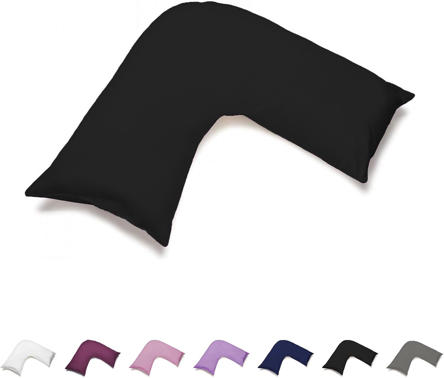 CLOUDPUFF 1000TC Ultra Soft Brushed Microfibre V Shape/Tri/Boomerang Pillowcase Wrinkle, Fade and Stain Resistant with Envelope Closure (2, Black)