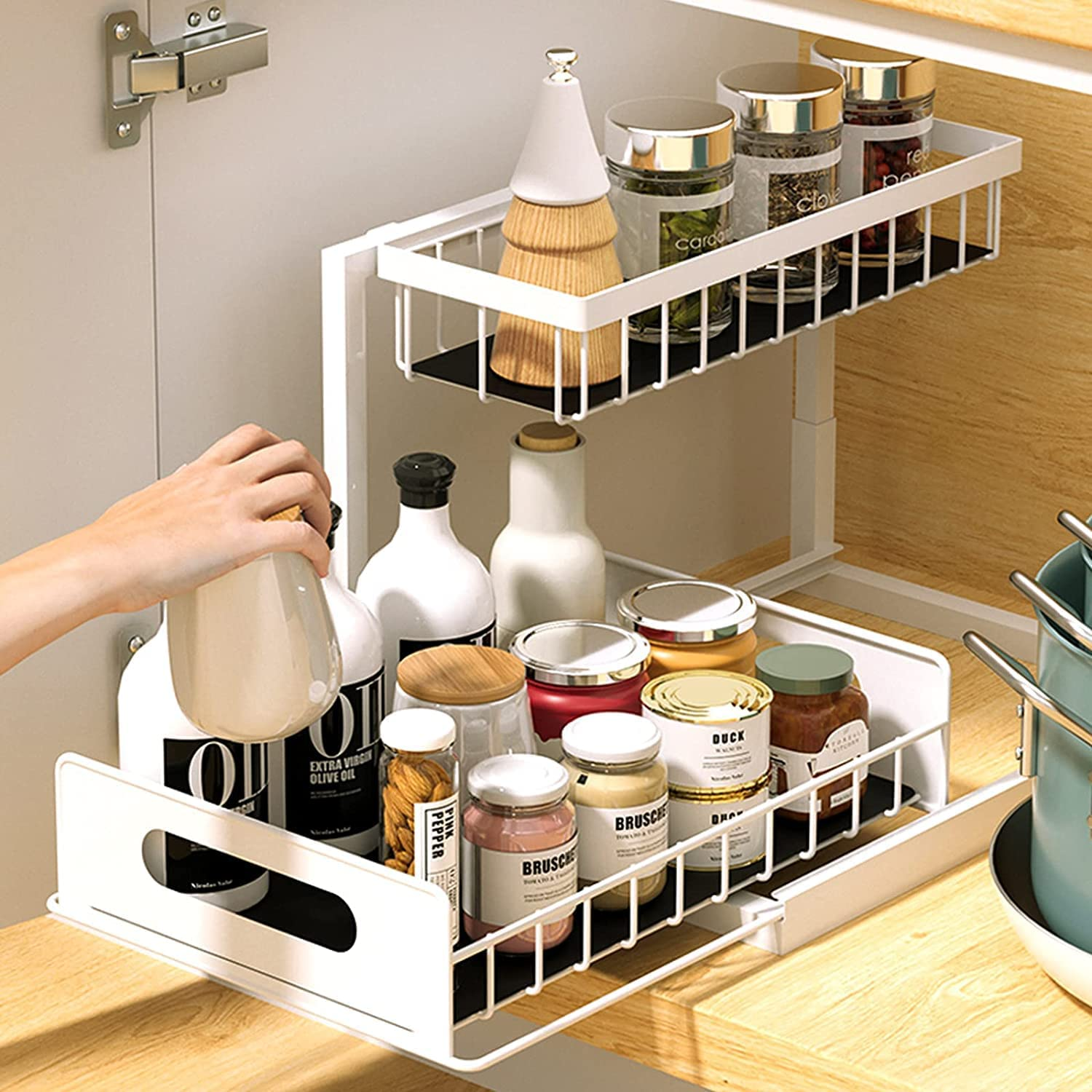 Kitchen Storage & Organisation, under Sink Storage,2 Tier under Sink Organiser, Sliding Cabinet Drawer Storage with Non-Slip Pads,Multi-Purpose under Sink Shelf Organizer image number 5