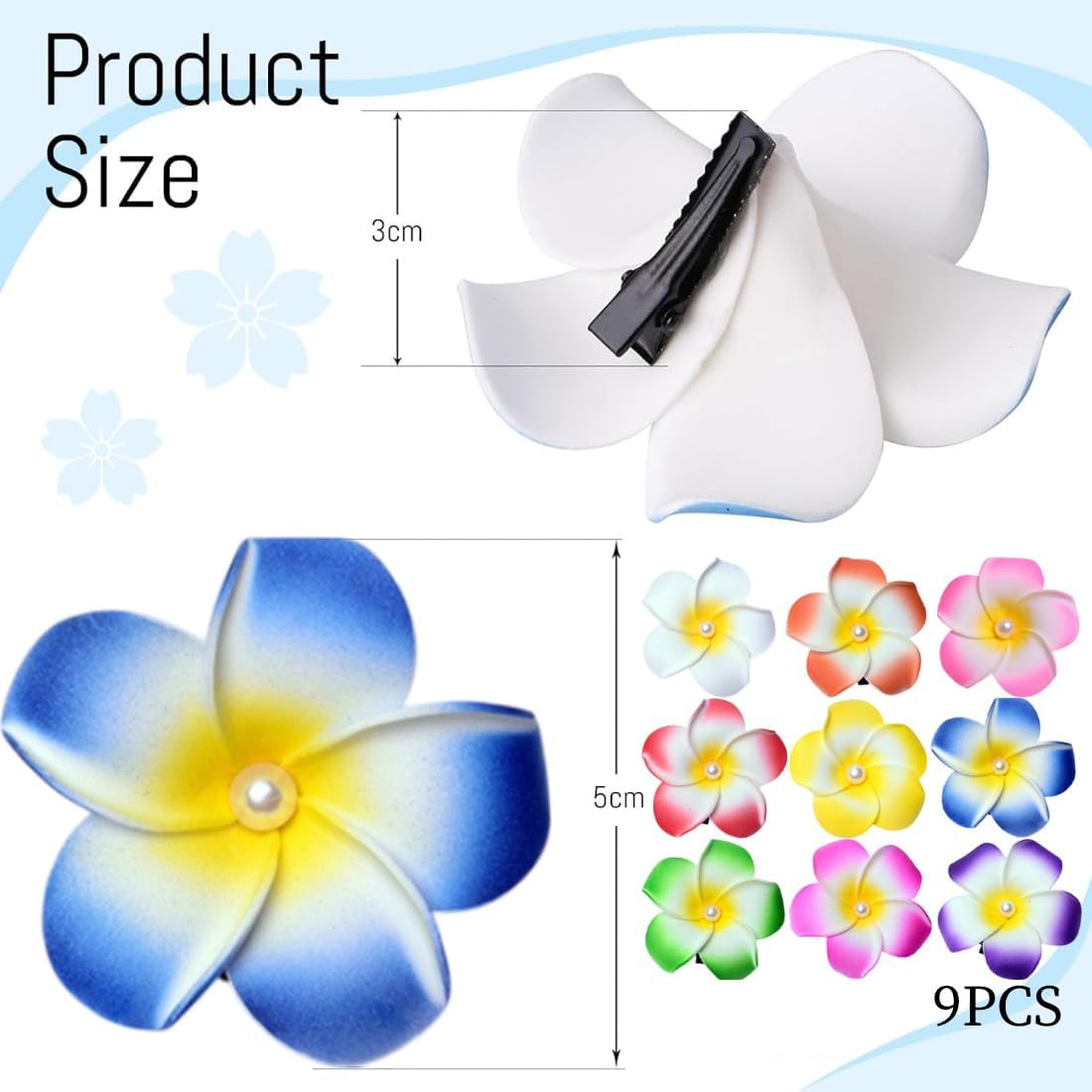 SIRLOMU Set of 9 Hawaiian Plum Tropical Bohemian Women Party Beach Party Flower Hair Clips image number 3