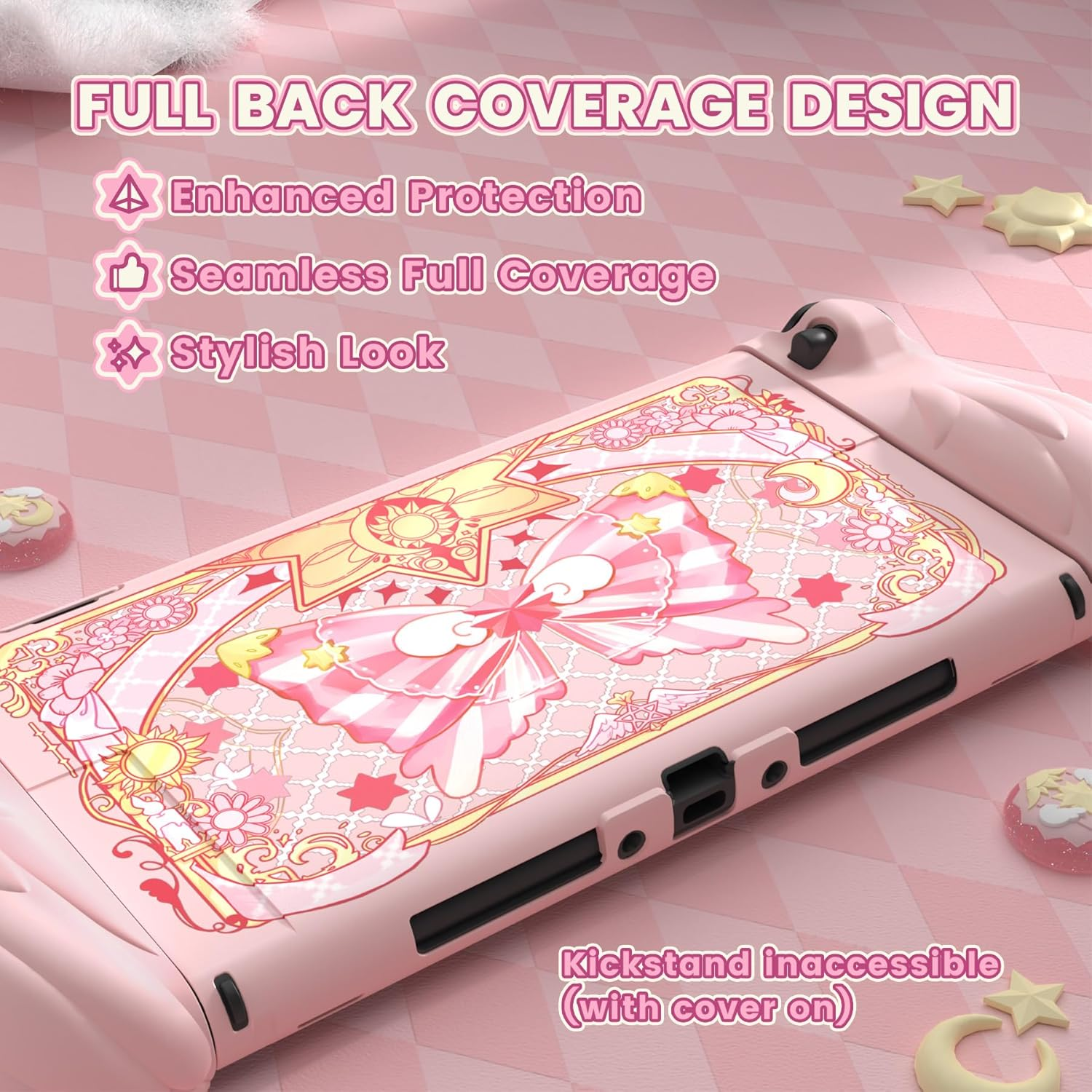 Playvital Magic Wings Silicone Grip Case for Nintendo Switch 2 &ndash; Dockable Anime Protective Cover with Extra Adjustable Stand & Thumb Grips - Pink - New Hope Gray image number 3