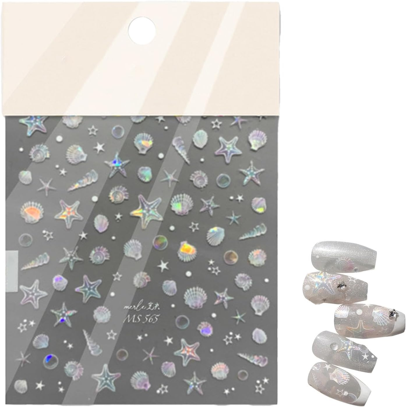 Summer Nail Decals - Summer Shells Glitter Nail Stickers Decor - High-Resolution Printing Decorations For, Dating, Daily Life, Work, and School image number 1