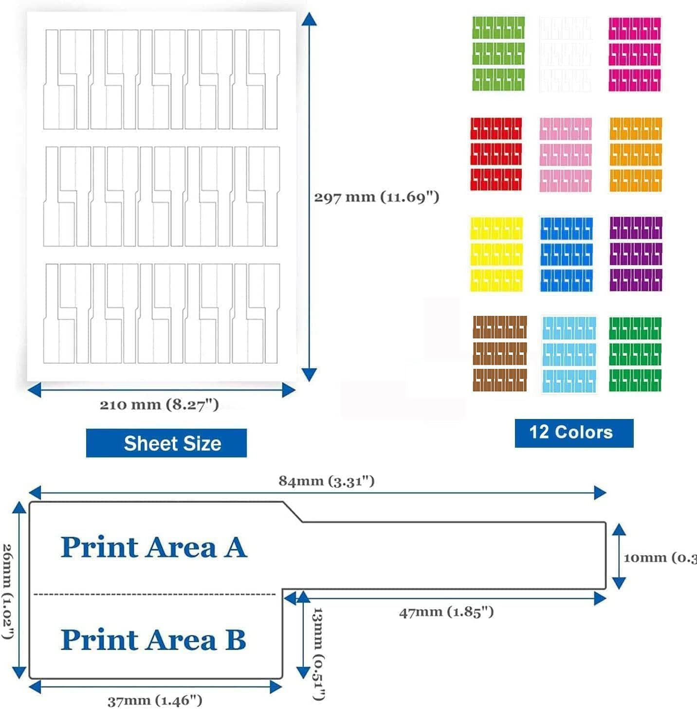 720Pcs Cable Labels, Betterjonny Self-Adhesive Cable Cord Labels 12 Colors Wire Identification Stickers Waterproof Marking Labels Write-On and Printable Name Tags for Identification and Organization image number 5