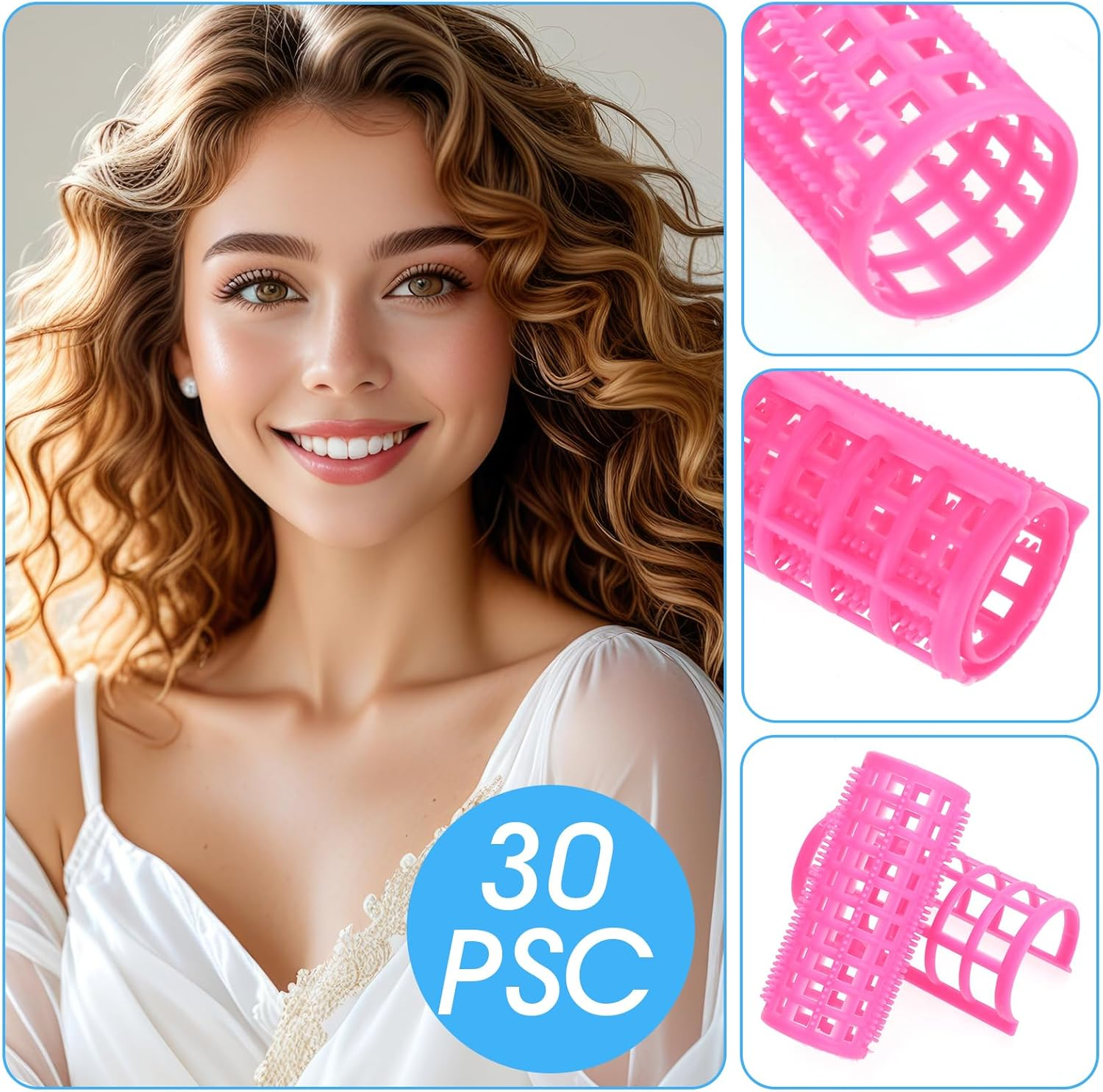 30Pcs Hair Curlers Rollers Set, 5 Sizes Self Grip Hair Rollers No Hair Damaging for Long, Medium Hair, Hair Rollers for Volum, Snap on Hair Curlers for Women Hair Styling (1.5/2/2.5/3/3.5 CM) image number 2