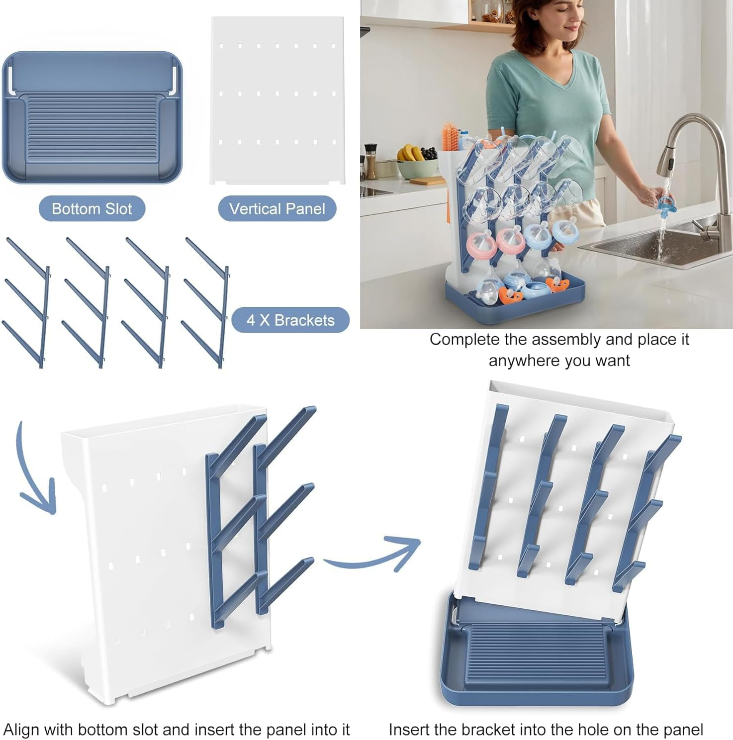 Bottle Drying Rack,Space Saving Vertical Bottle Drying Rack,Accessories Storage Stand for Organizing Brushes and Pacifiers on Countertop image number 5