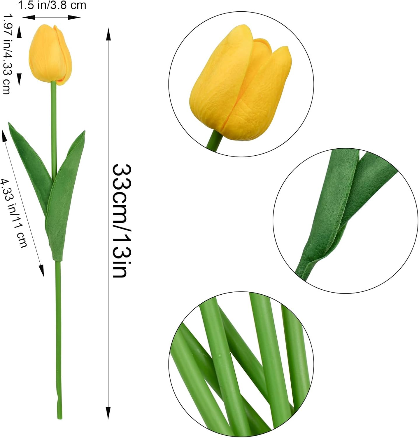 24Pcs Yellow Tulips Artificial Flowers Silk Fake Flowers 13In Real Touch Tulips Flower for Spring Mothers Day Easter Home Kitchen Wedding Table Decor (Yellow)