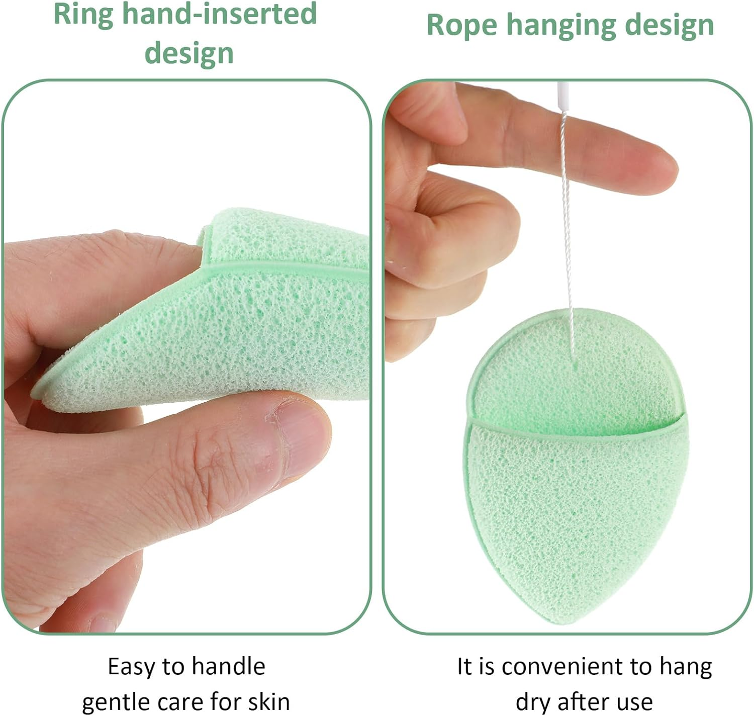 2 PCS Facial Sponge Konjac Glove Bath Sponge Gentle Exfoliating Pads Wash Reusable Puff for Daily Face Deep Pore Cleansing Blackheads Dead Skin, Makeup Remover (Gray, Green)
