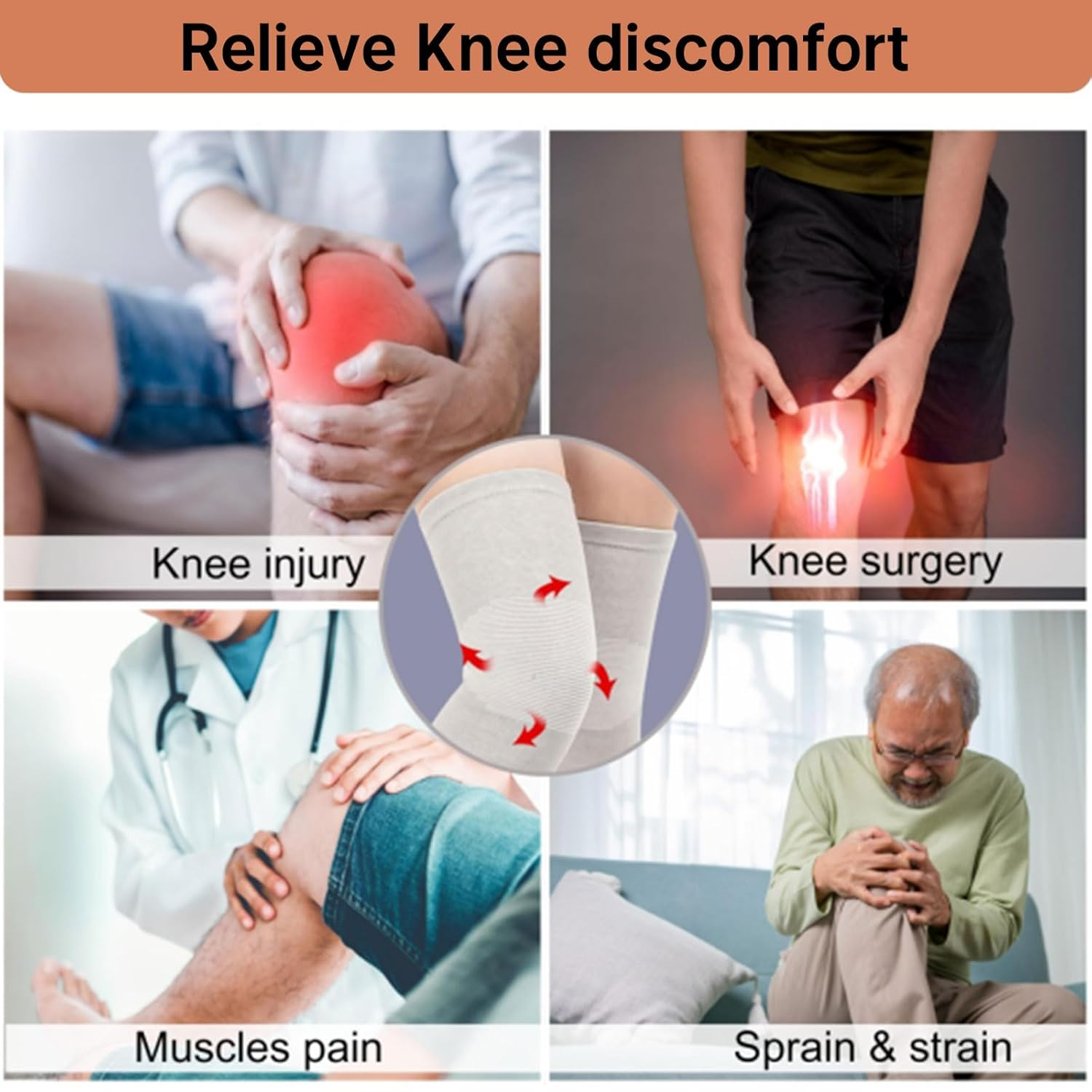 Bamboo Knee Sleeves for Men & Women &ndash; Compression Sleeve for Running, Volleyball, Weightlifting &ndash; Knee Support Brace with Breathable Bamboo Yarn for Enhanced Circulation & Pain Relief (L） image number 3