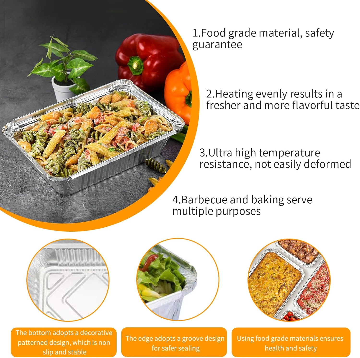 50 Pack Foil Trays with Lid 670ML/EA, 20X11X5.5Cm Aluminum Foil Pan Large Capacity Foil Food Containers Tin Foil Takeaway Box BBQ Oven Baking Pan for Cooking Heating Storing Meal Prep Freezer (670ML) image number 6