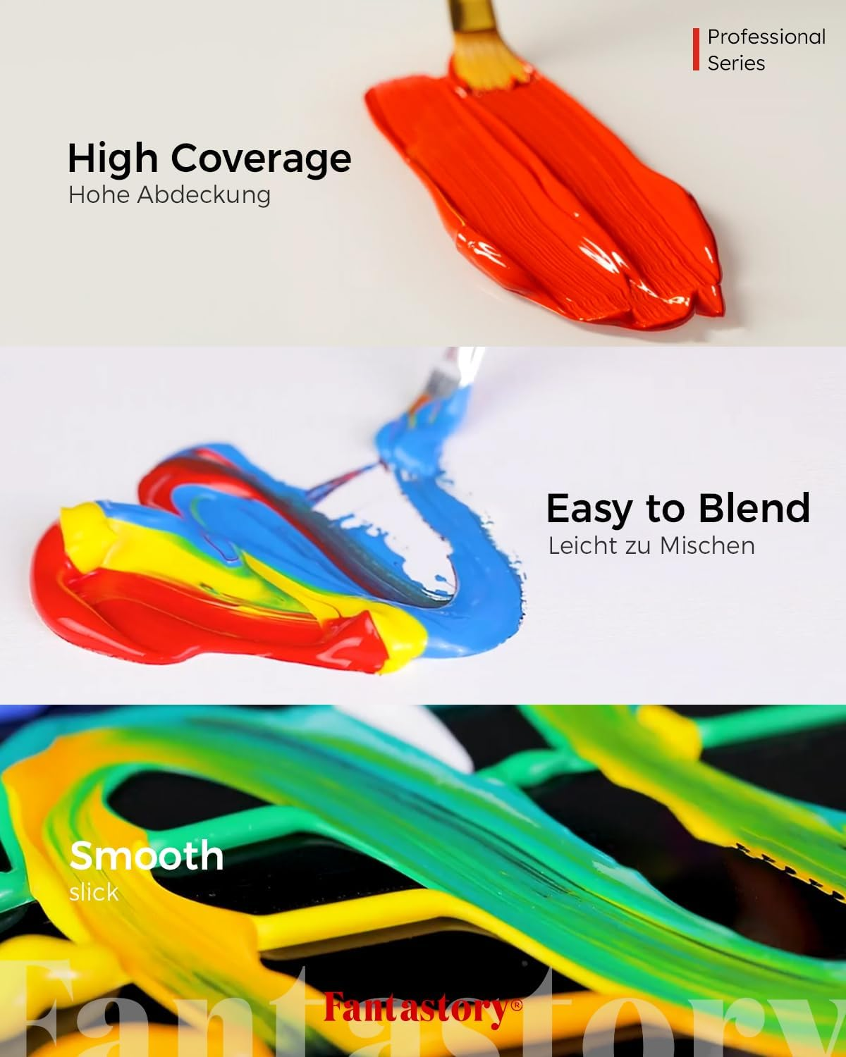 Fantastory Acrylic Paint Set, 24 Colors(2Oz/60Ml), Professional Craft Paint, Art Supplies Kit for Adults Canvas/Fabric/Rock/Glass/Stone/Ceramic/Model/Wood Painting with 12 Brushes