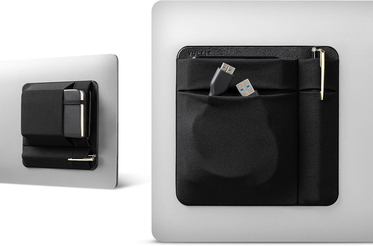 VULKIT 2-Pocket Pouch Holder for Laptop Reusable Adhesive External Hard Drive Carrying Case - Travel Pocket Pouch for External Portable SSD, Magic Mouse, USB Cable and More image number 5