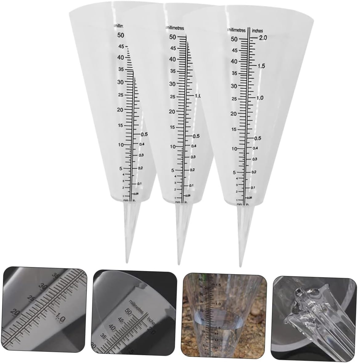 3Pcs Rain Gauge Outdoor Stake Cone Shaped Rainfall Measuring Tube for Garden Lawn Farming Use image number 6