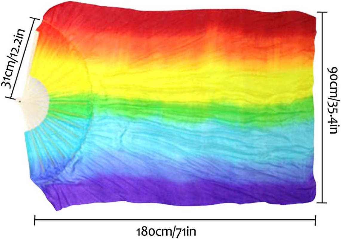 KIKIGOAL 1 Pair(Left+Right) Women Real Silk Belly Dance Fan Veil, Length 180Cm Width 90Cm image number 2