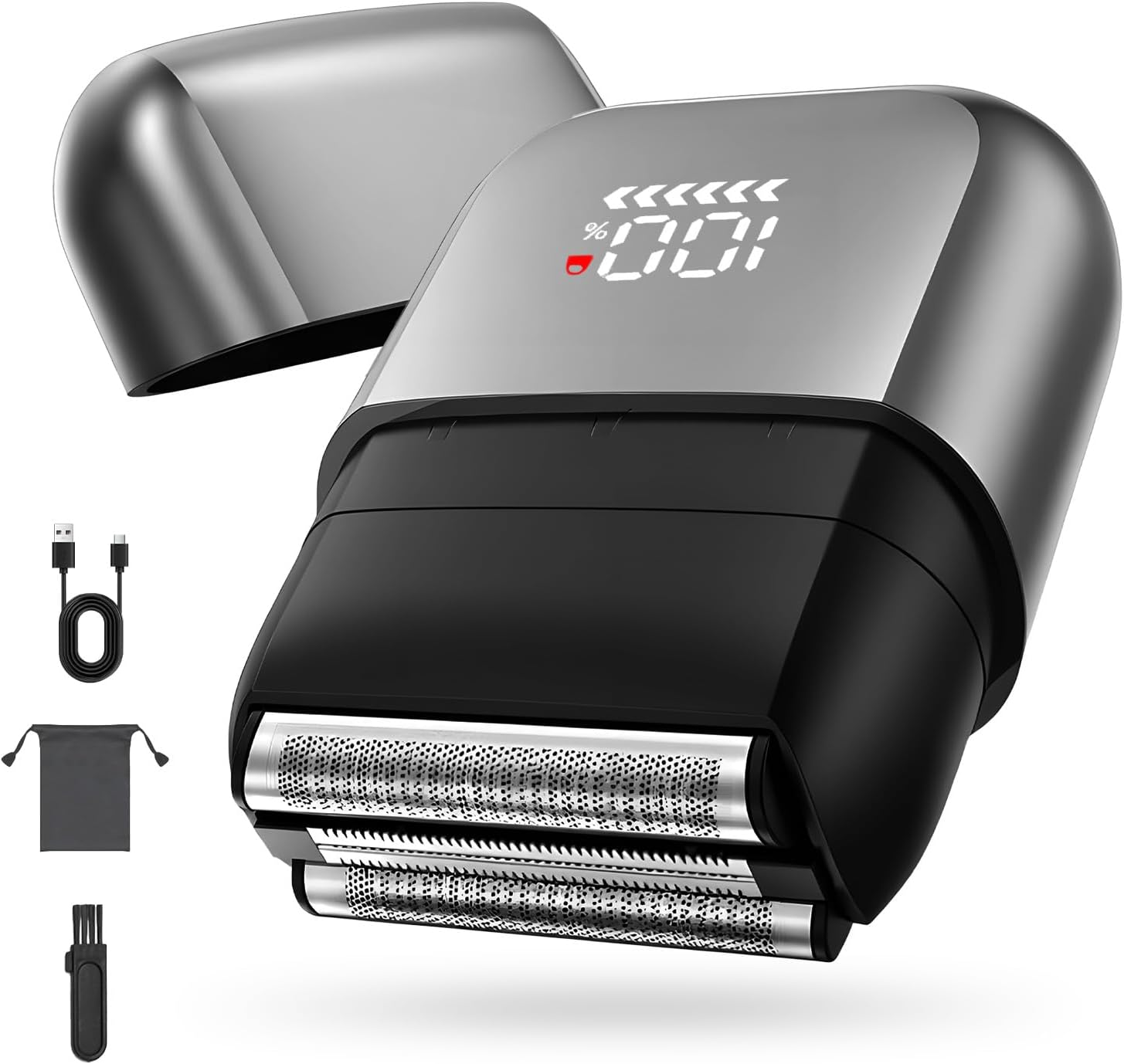 Ixtra Mini Electric Foil Shaver for Men &ndash; Close Shaving Face Razor with High-Speed 3 Floating Blade Heads, USB-C Fast Rechargeable Cordless Razor, IPX7 Waterproof Wet & Dry, Travel Lock, LED Display image number 3