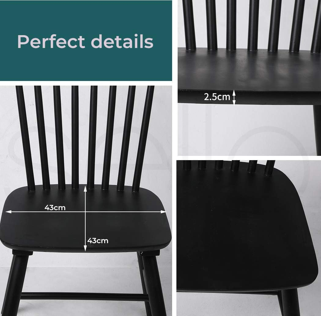 Levede 2X Dining Chairs Kitchen Windor Chair Natural Wood Cafe Lounge Seat Oak, Solid Wood Frame, Home Furniture for Dining Room, Living Room, Cafe, Courtyard, Load up To150Kg (Black) image number 1