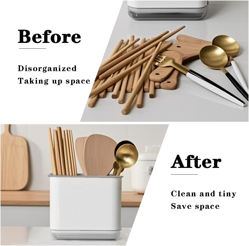Utensil Holder Cutlery Drainer Sink Caddy, Removable Chopsticks Holder, Grey Plastic Kitchen Organizer, Fork Drain Rack for Spoon Knife Brush