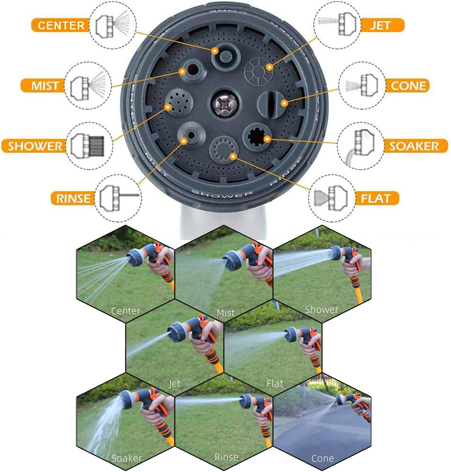 UOEPOWA Garden Hose Spray Nozzle, 8 Modes High Pressure Nozzle Sprayer for Plant Watering, Car and Pet Washing, Sidewalk Cleaning image number 4