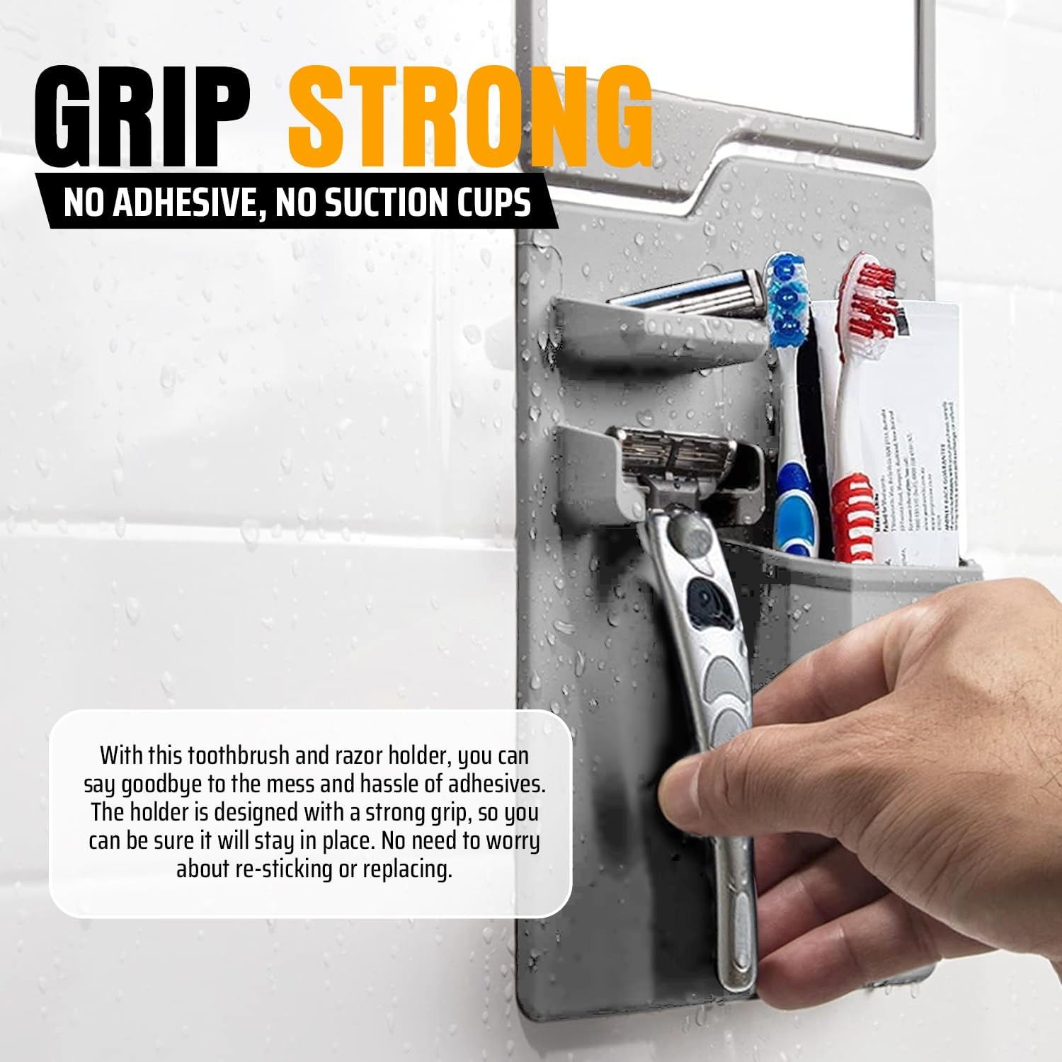 Fog Beating Shower Mirror with Built-In Razor Hook | Powerful Suction, Guaranteed Fog-Free | Unbreakable | Ideal for Travellers, plus a No Slip Silicone Toiletry Holder - Ingenious Bathroom Companion image number 2