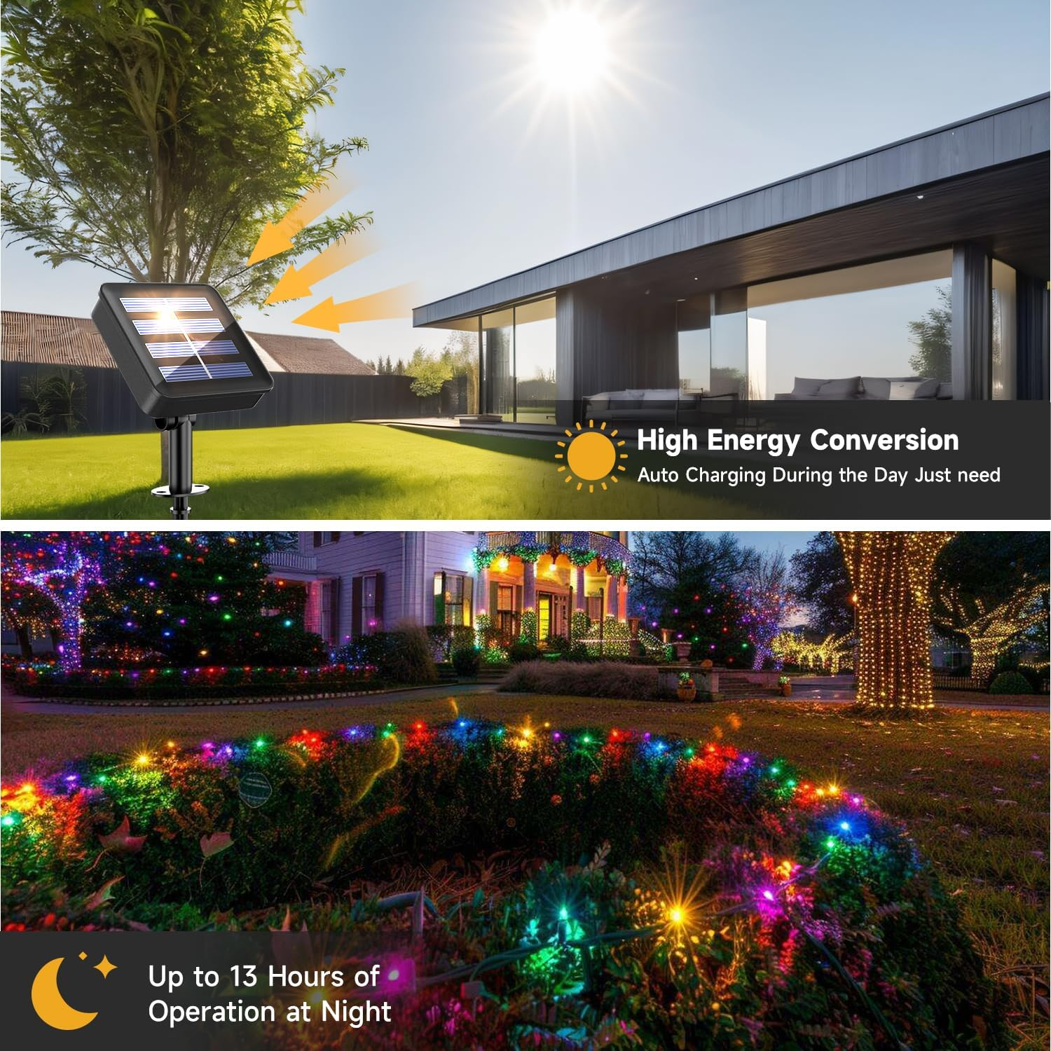 20M/66Ft Solar String Lights Outdoor Garden, 200 LED Solar Powered Fairy Lights, 8 Modes IP65 Waterproof Decorative Lights for Garden, Yard, Home, Party, Christmas image number 1