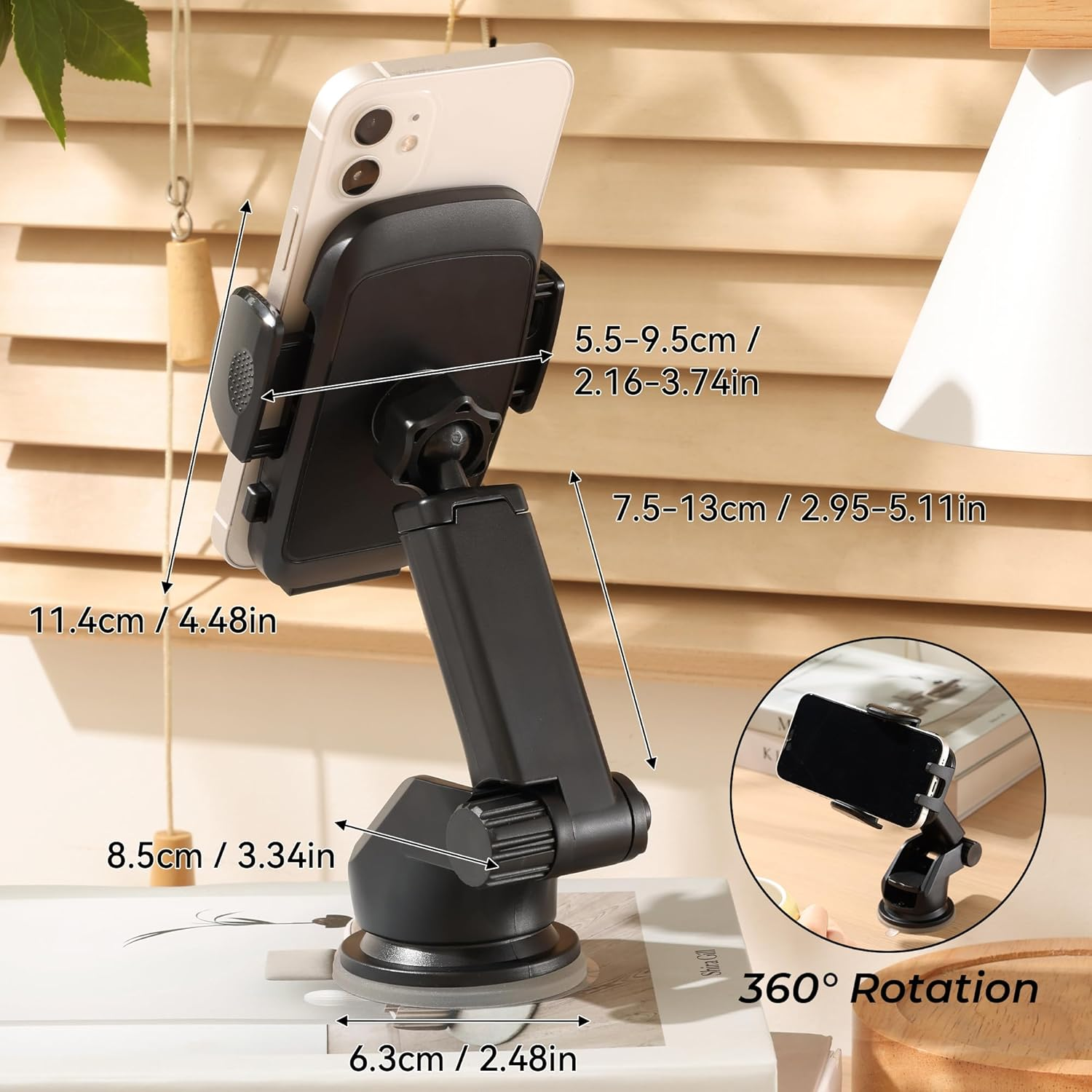 4In1 Car Phone Holder Mount, Universal Dashboard Windshield & Vent Phone Mount, Fits All Phones, Car Accessories for SUV Truck Van Iphone Samsung Note image number 6