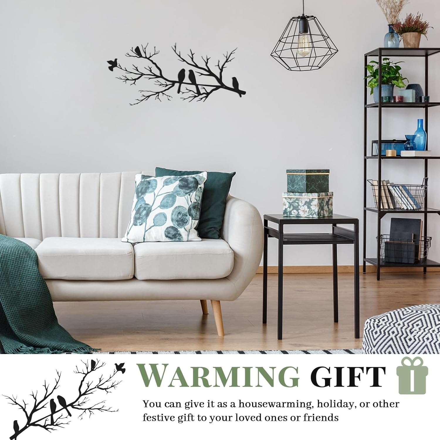 Metal Birds Wall Art Decor, Vivid Birds on Branch Wall Decor, Large Bird Silhouette Room Ornament, Leaves with Birds Hanging Wall Sculpture, Rustic Bird Wall Art for Home, Garden,Balcony, Grille image number 6