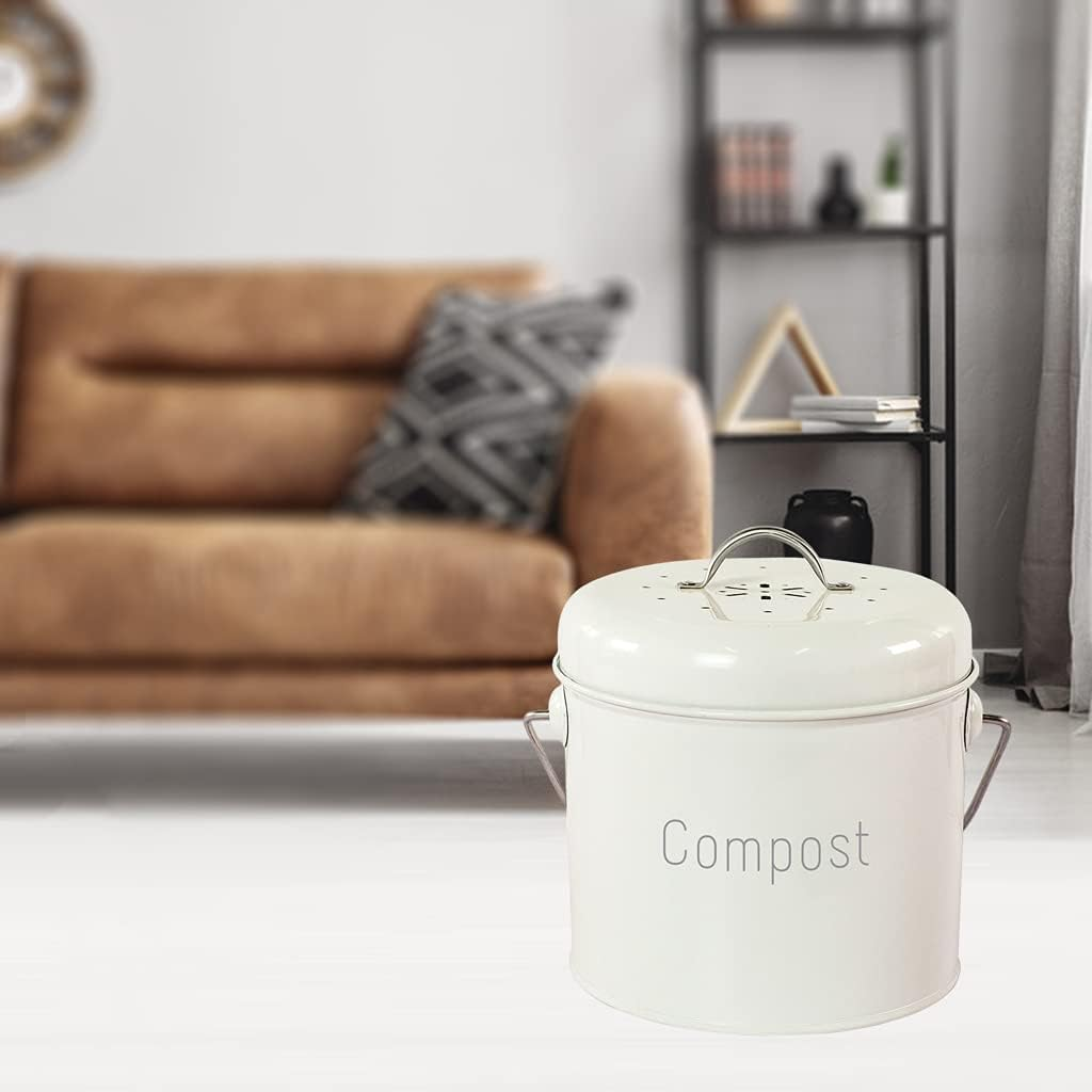 XIMING Garden Compost Bin Countertop Compost Caddy Bin with Carrying Handle Easy Clean - Milky White, as Described image number 1