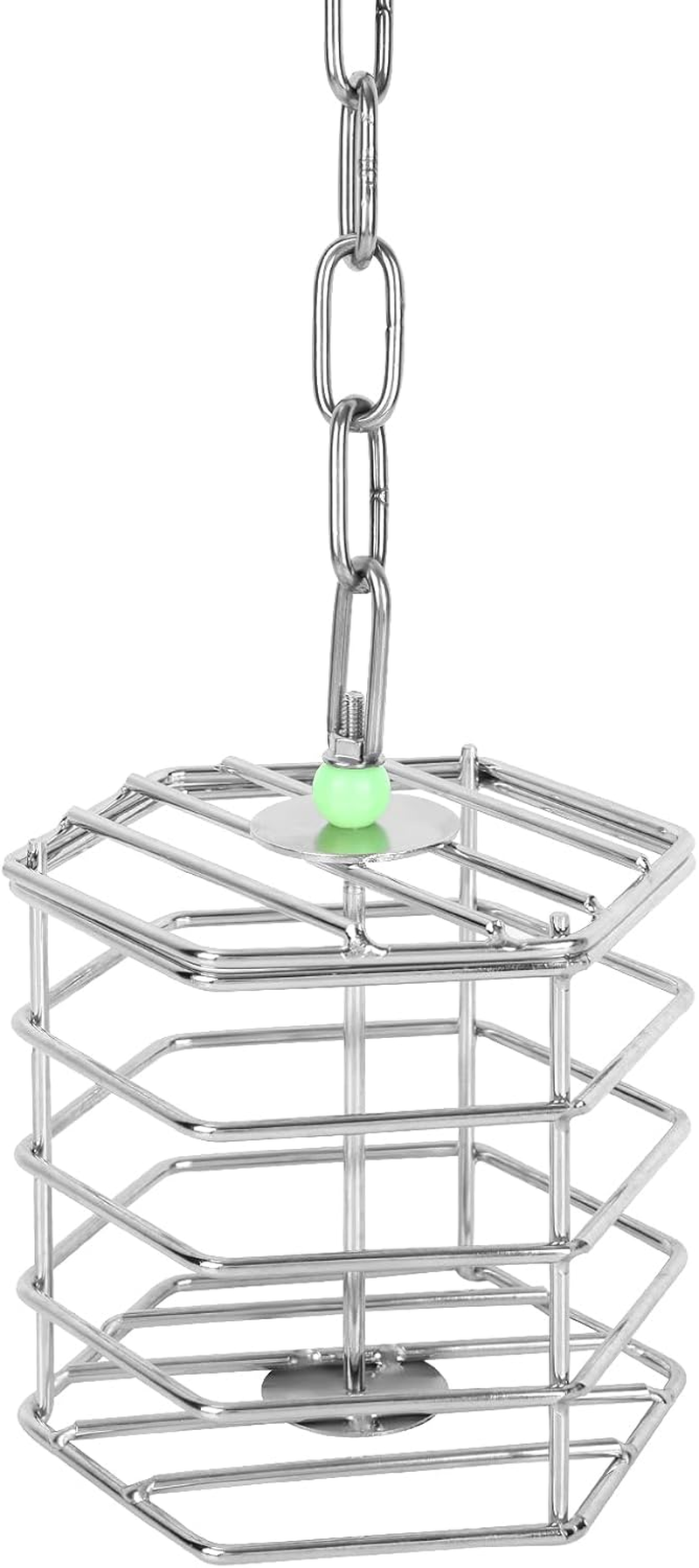 Stainless Steel Bird Feeder Cage with Chain & Bead, Hanging Bird Food Holder Intelligent Feeding Box Millet Treat Holder for Macaw Cockatoo Cockatiel Parrot image number 6