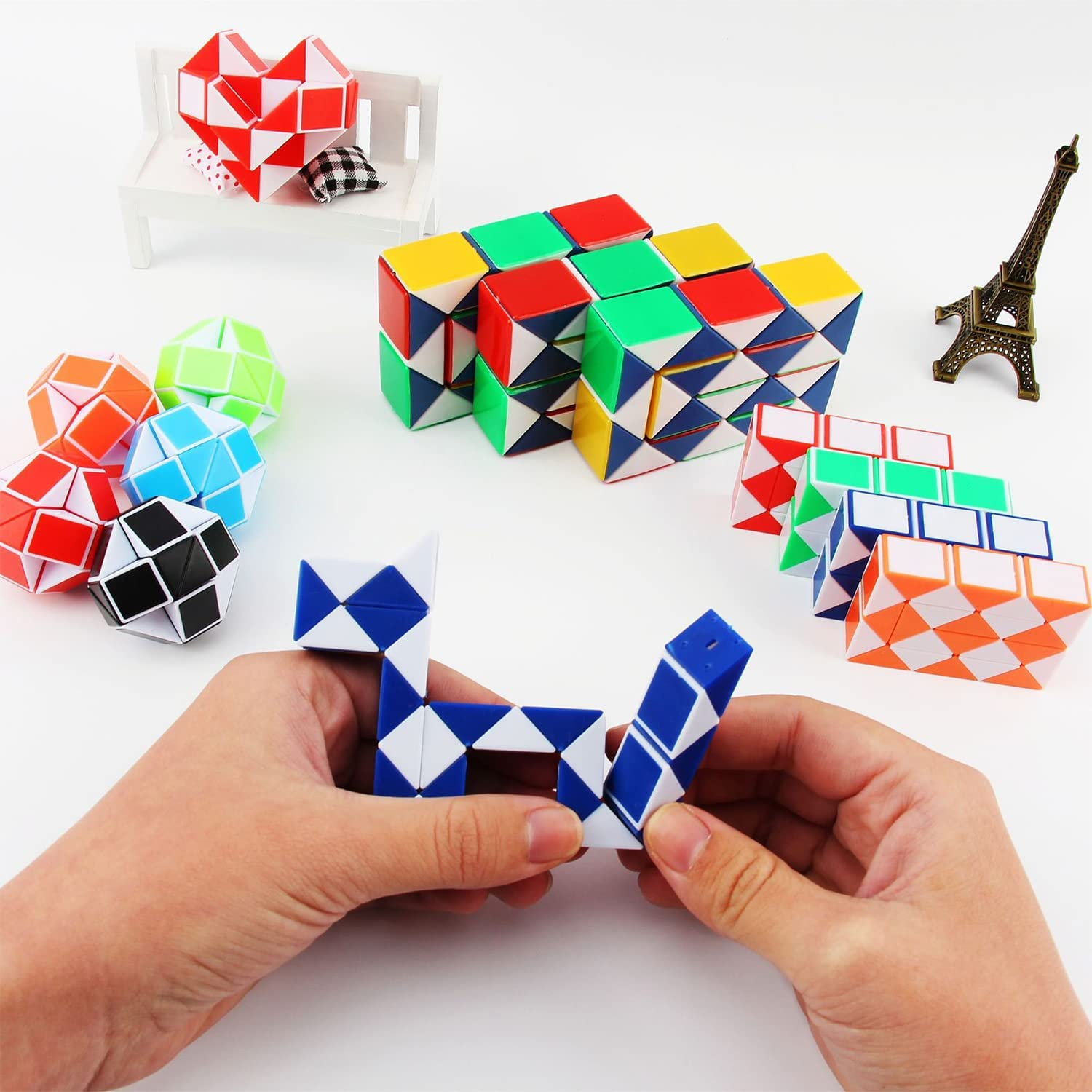 Large Size 8 PCS 24 Blocks Magic Snake Cube,Magic Snake, Magic Ruler, Plastic Puzzle Cube, Finger Sensory,Snake Puzzles for Stress Relief,Party Favours, Random Color