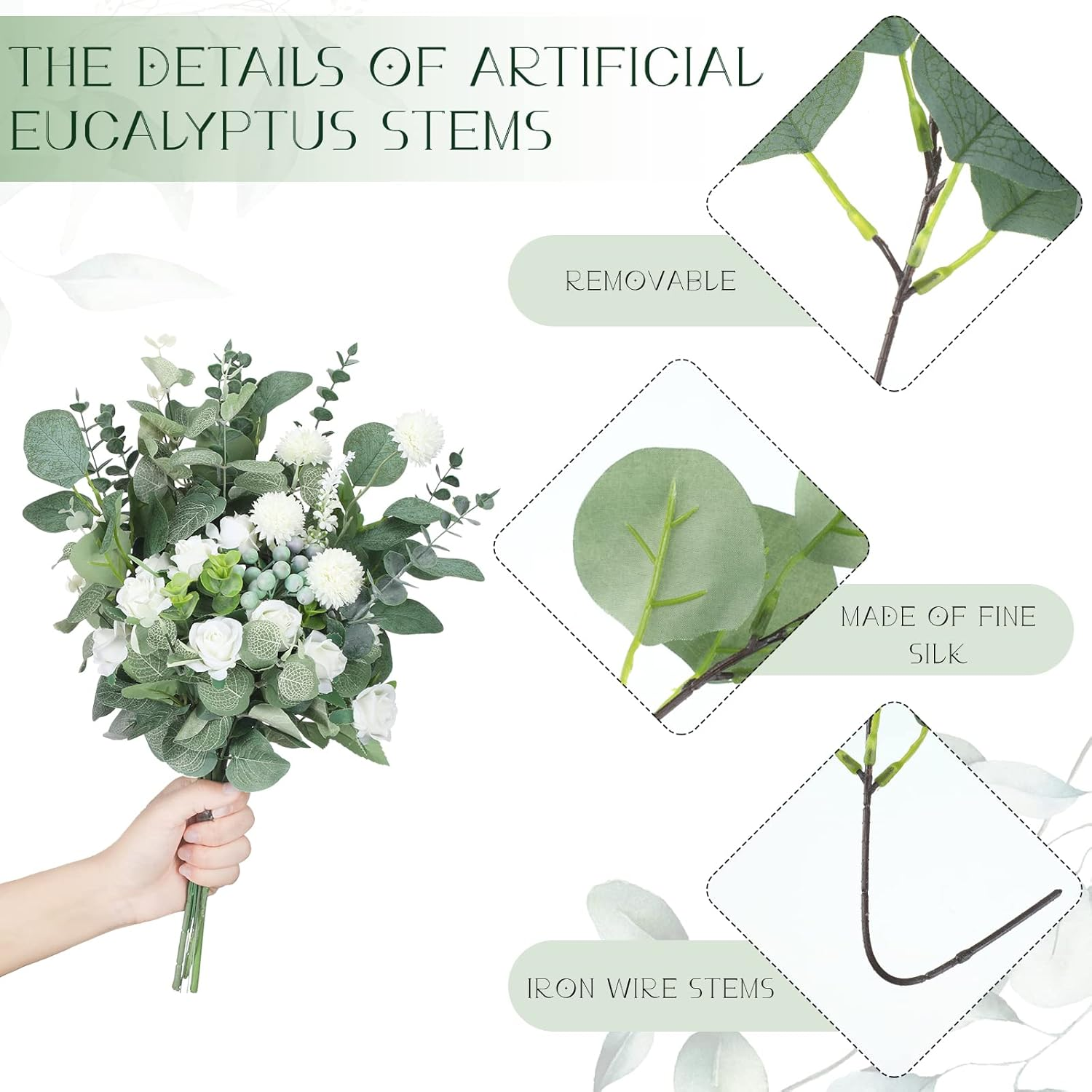 90 Pcs 3 Kinds Mixed Eucalyptus Leaves Stems Bulk Artificial Silver Dollar Eucalyptus Leaves Picks Dried Eucalyptus Bundle Faux Spray for Wedding Vase Bouquet Floral Arrangement Decor (Green)
