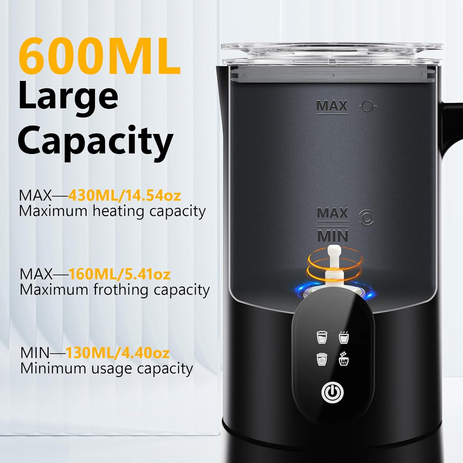Milk Frother, [New Upgrade] 14.54Oz/430Ml Homtronics 4 in 1 Electric Milk Frother, Automatic Coffee Steamer Frother, Cold & Hot Foam Maker for Frothing Milk, Latte, Cappuccino, Macchiato-Black