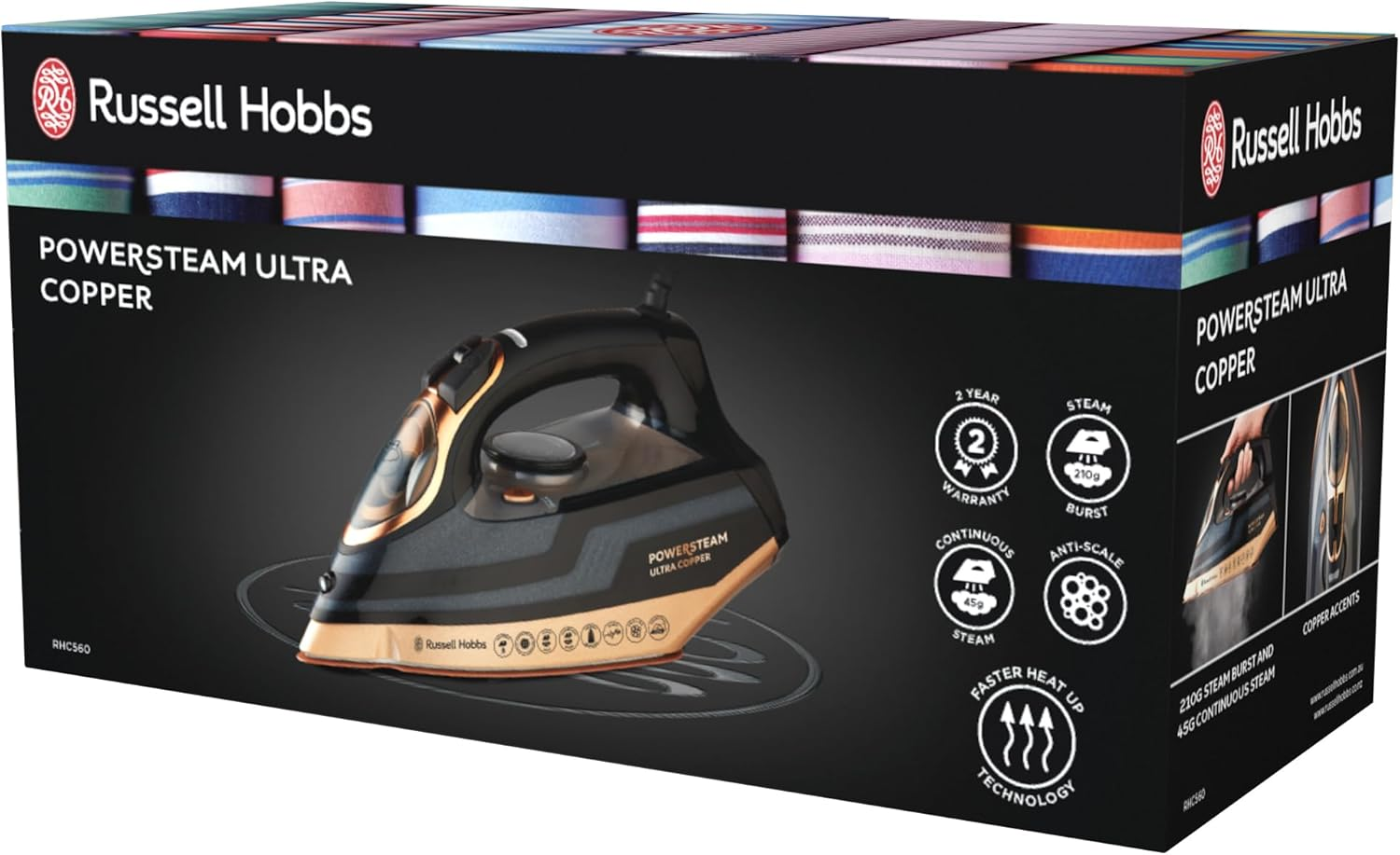 Russell Hobbs Powersteam Ultra Copper Iron, RHC560, 350Ml Water Tank, Vertical Steam Function, Non-Stick, Black and Copper image number 3