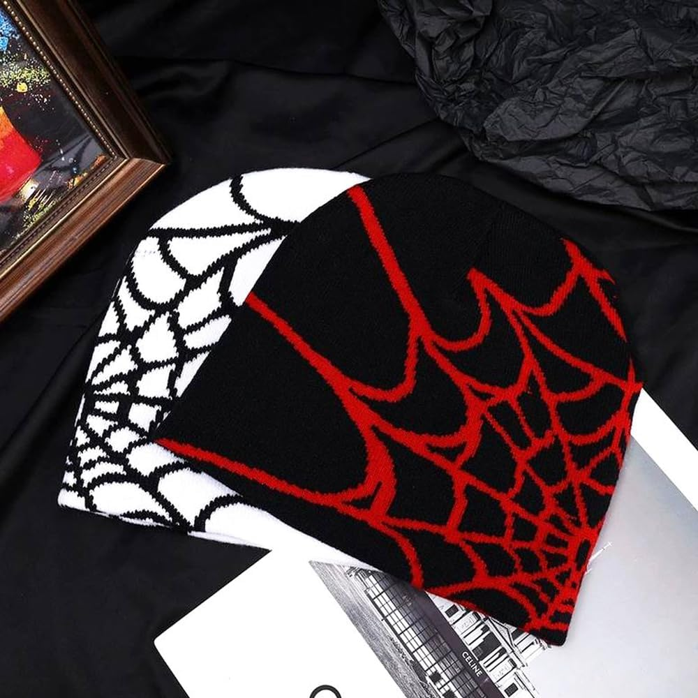 Arcimatto Y2K Spider Beanie Hat Wool Acrylic Knit Skull Cap Winter Warm Streetwear MEA Design Hats for Women Man Teenagers - Black Grey image number 7