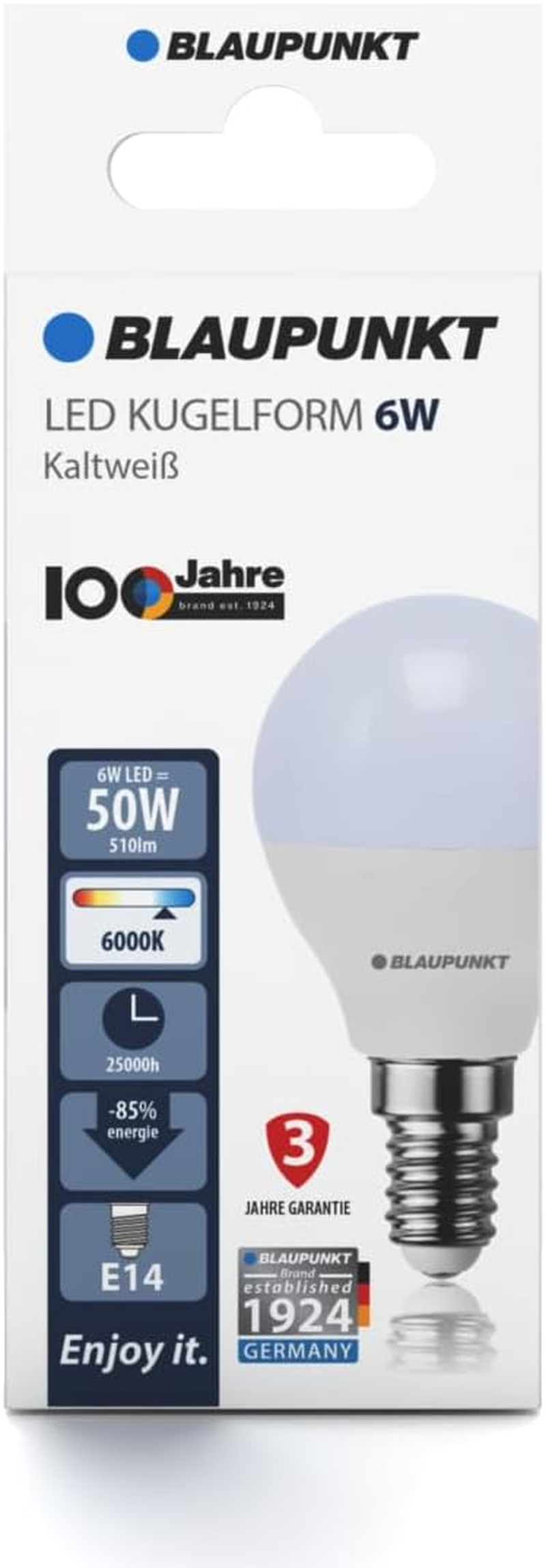 Blaupunkt LED Bulb G45 Golf Ball, E14 Base Screw, 6W, Replaces 50W Incandescent, Cool White 6000K, Cold Light, Non-Dimmable, 520 Lumen, Light Bulb, Room Lighting, 1 Piece (Pack of 1) image number 4