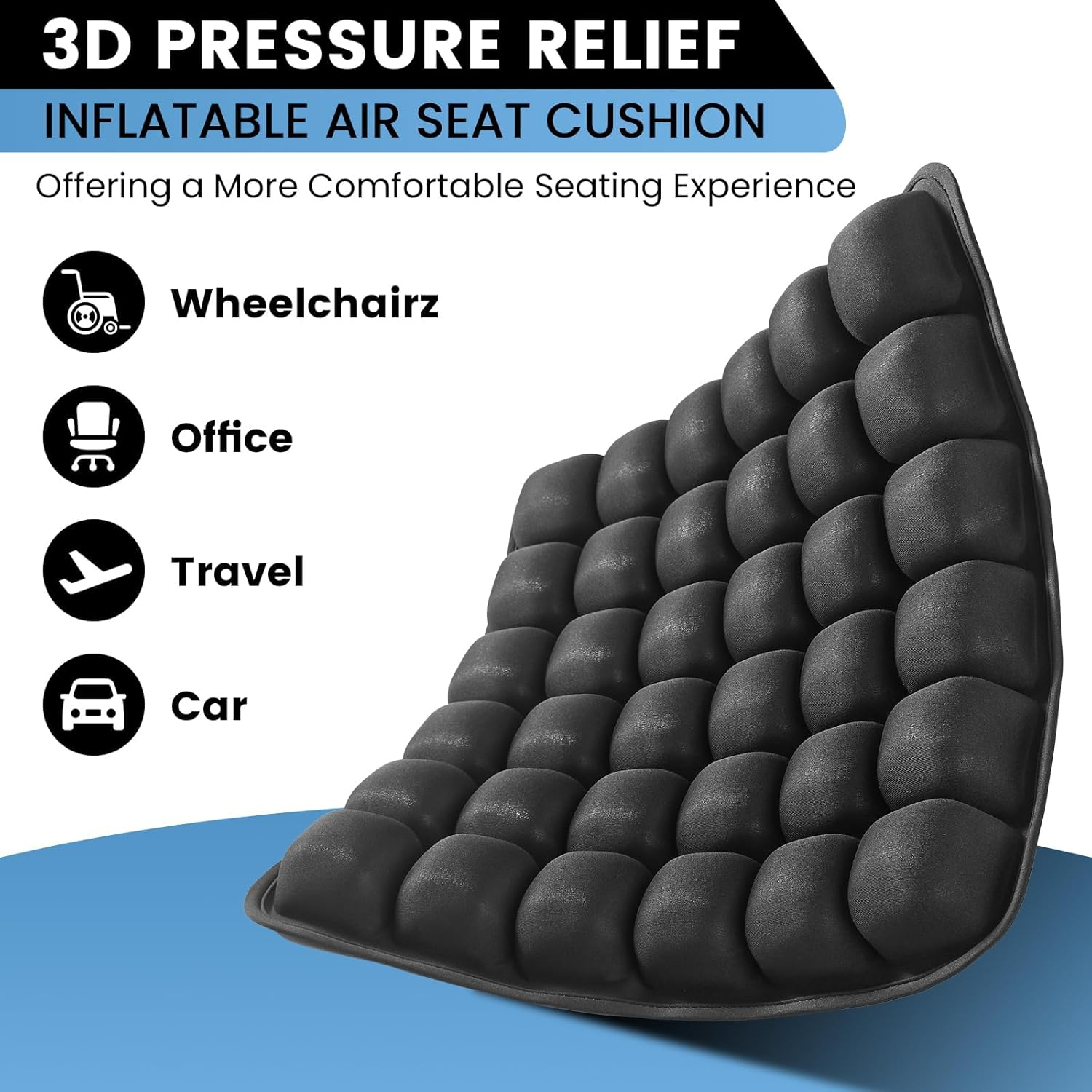 Travel Cushion，2025 New 3D Self-Inflatable Air Cell Seat Cushion for Pressure Relie ，Portable Airplane Seat Cushionfor Long Flights，Comfortable Air Seat Cushionfor for Office Chair，Wheelchair，Car image number 1