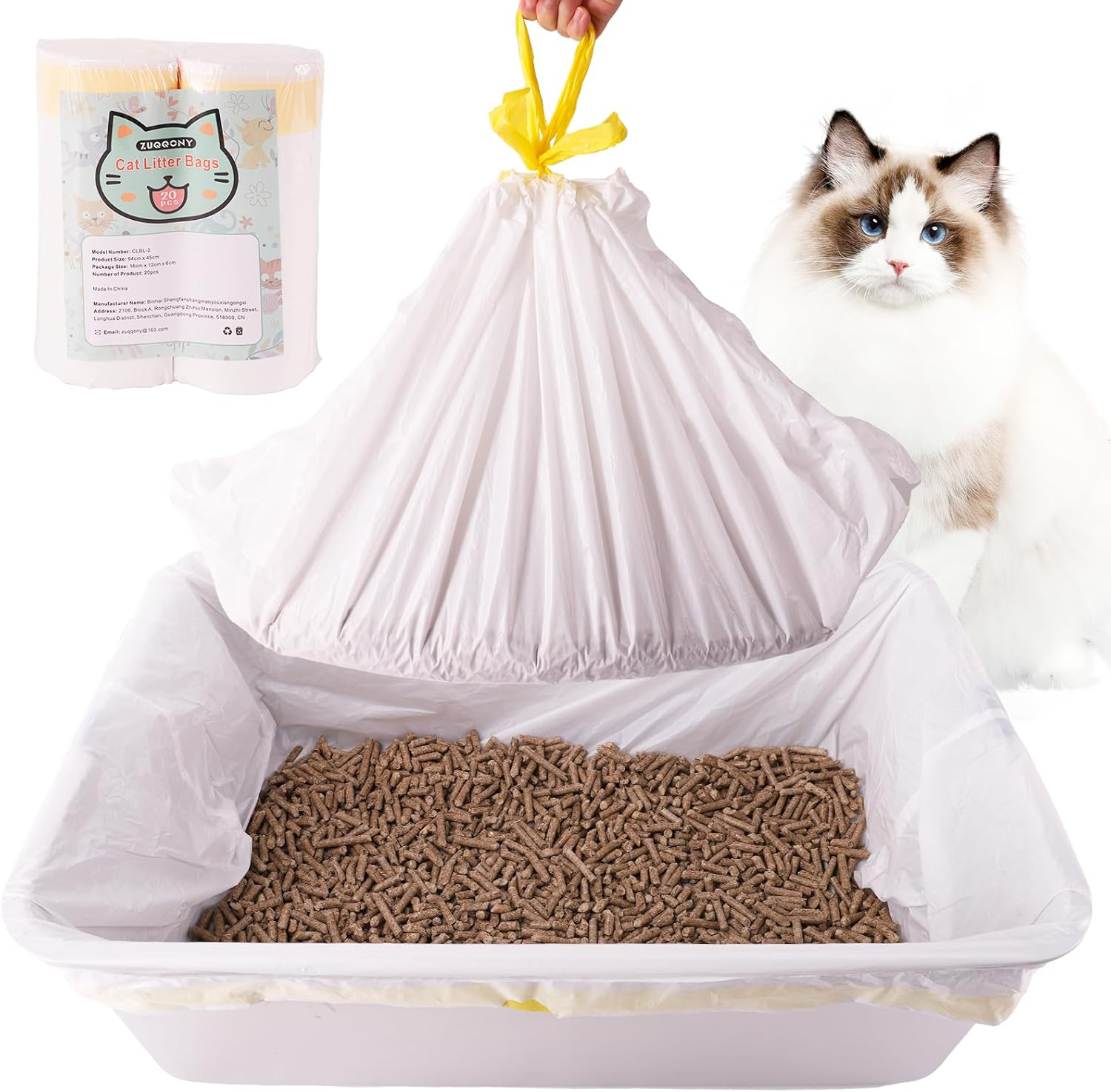 Zuqqony Cat Litter Box Liners 20 Count, 37&rdquo;X18&rdquo; Large Cat Litter Bags for Stainless Steel Sifting Litter Box and Automatic Cat Litter Box, Extra Thick Drawstring Litter Liner image number 3